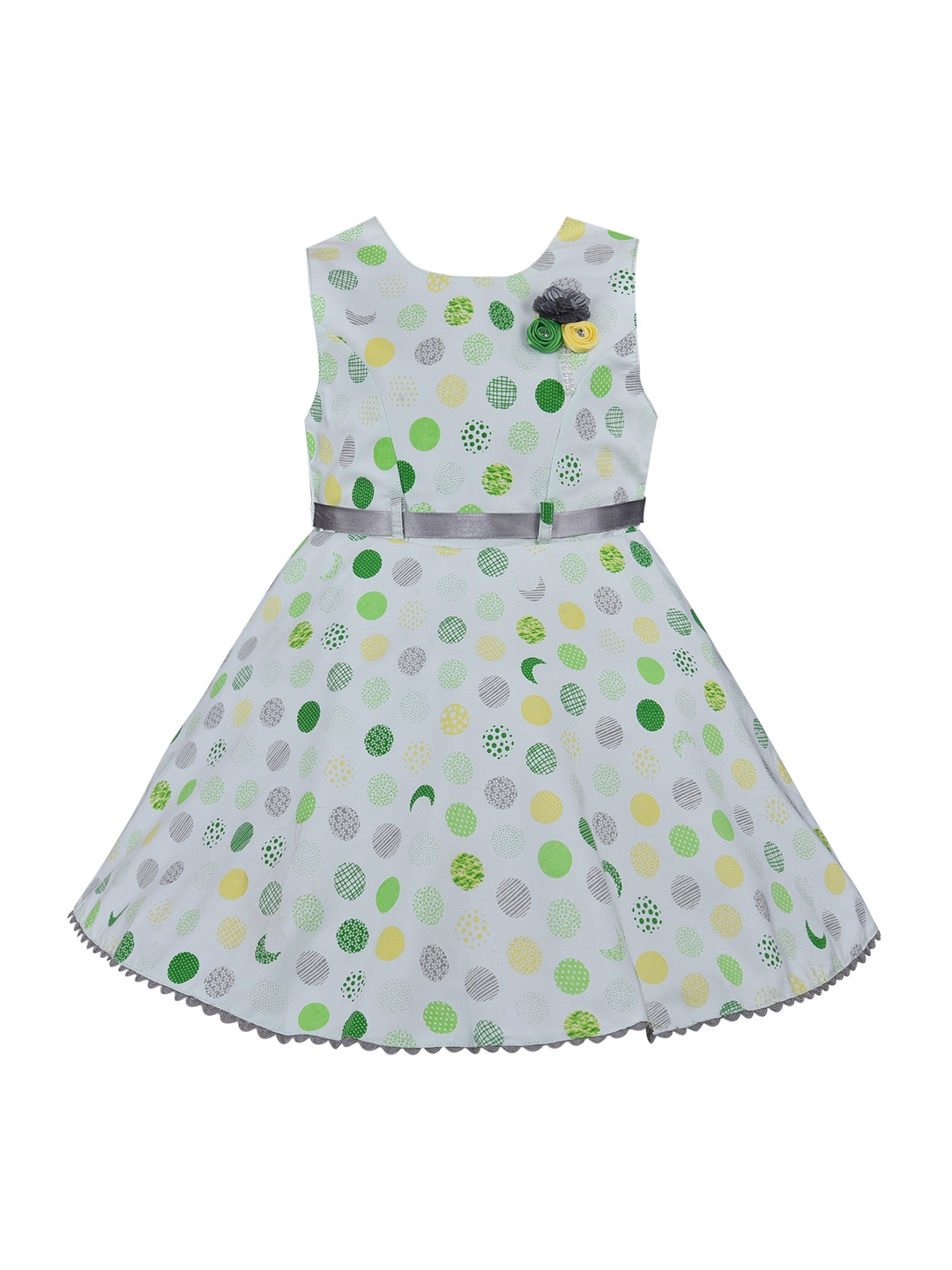 

Wish Karo Girls Green & White Polka Dots Printed A-Line Dress