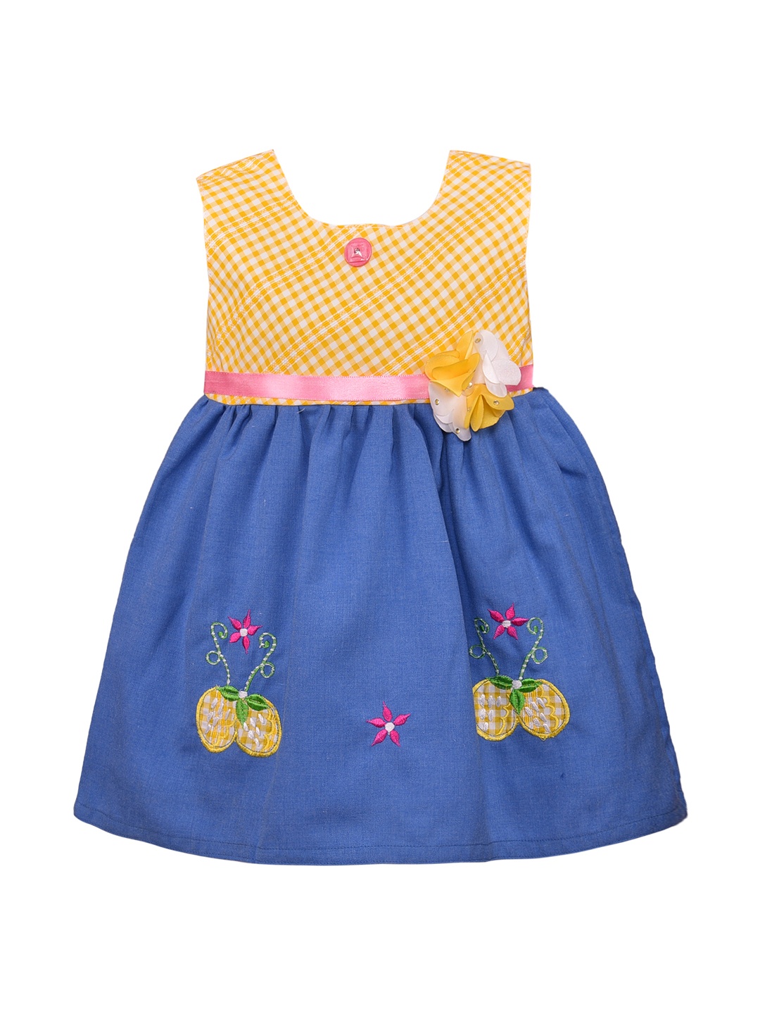 

Wish Karo Girls Yellow Colourblocked Fit and Flare Dress