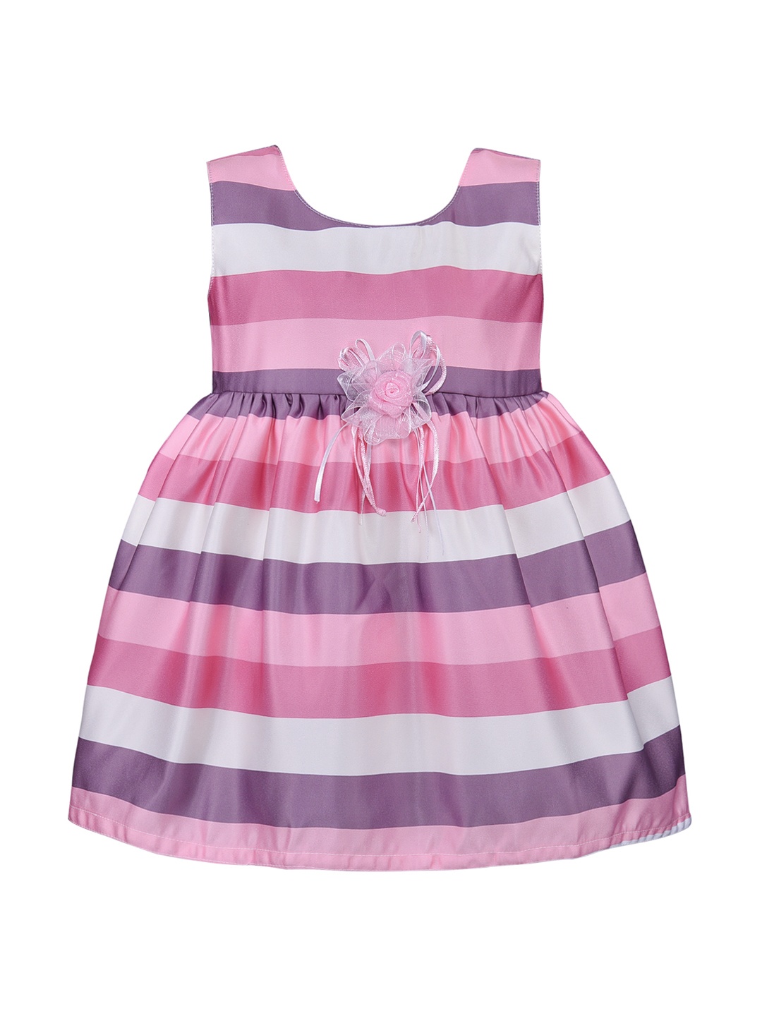 

Wish Karo Girls Pink & White Striped Fit and Flare Dress