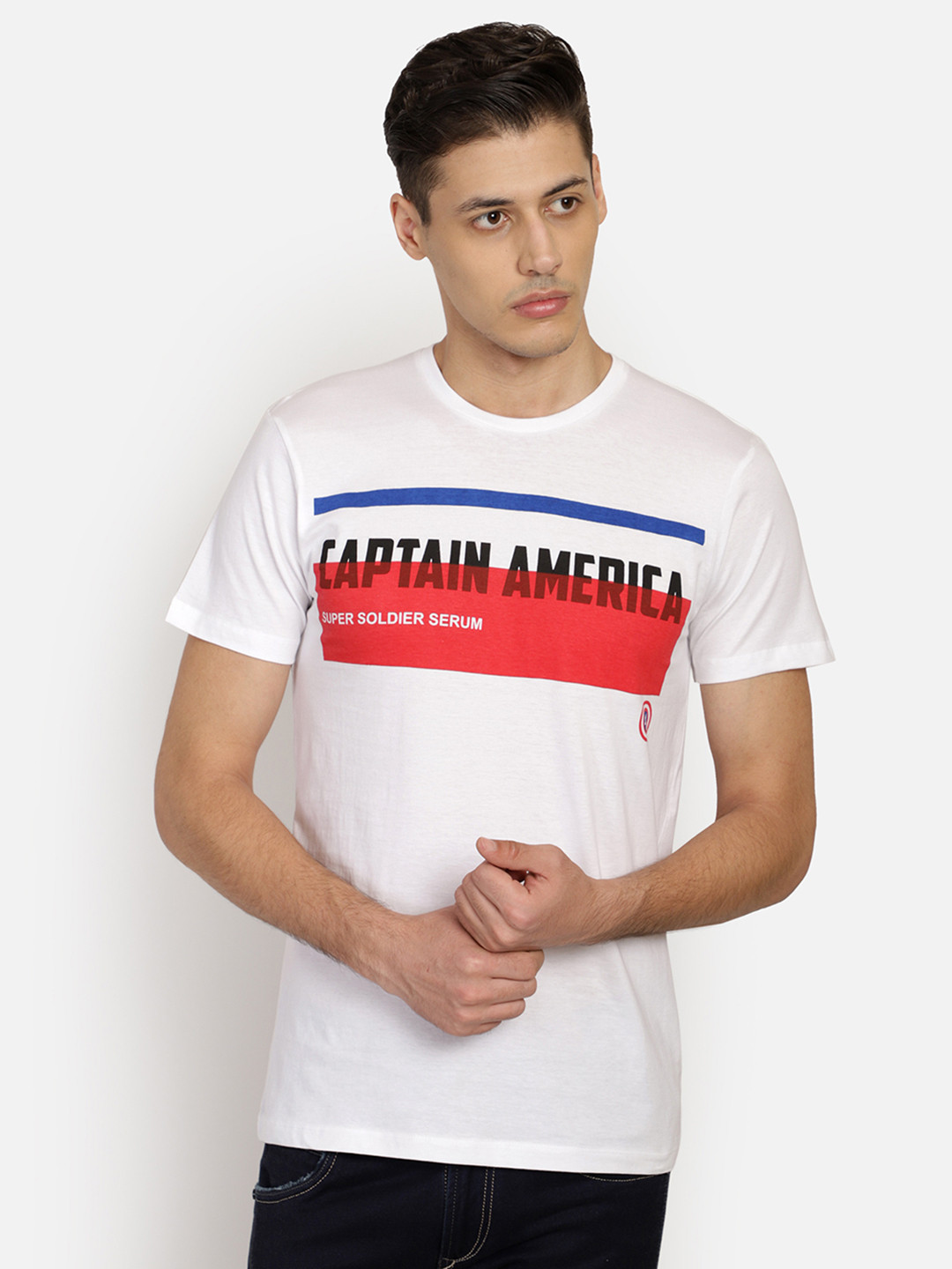 

Free Authority Men White Captain America Printed Round Neck Pure Cotton T-shirt