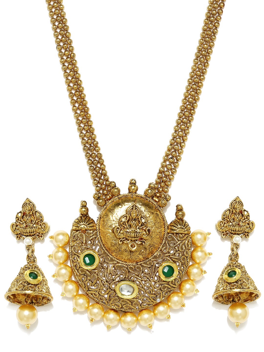 

Zaveri Pearls Gold-Toned Traditional Temple Temple Jewellery Set