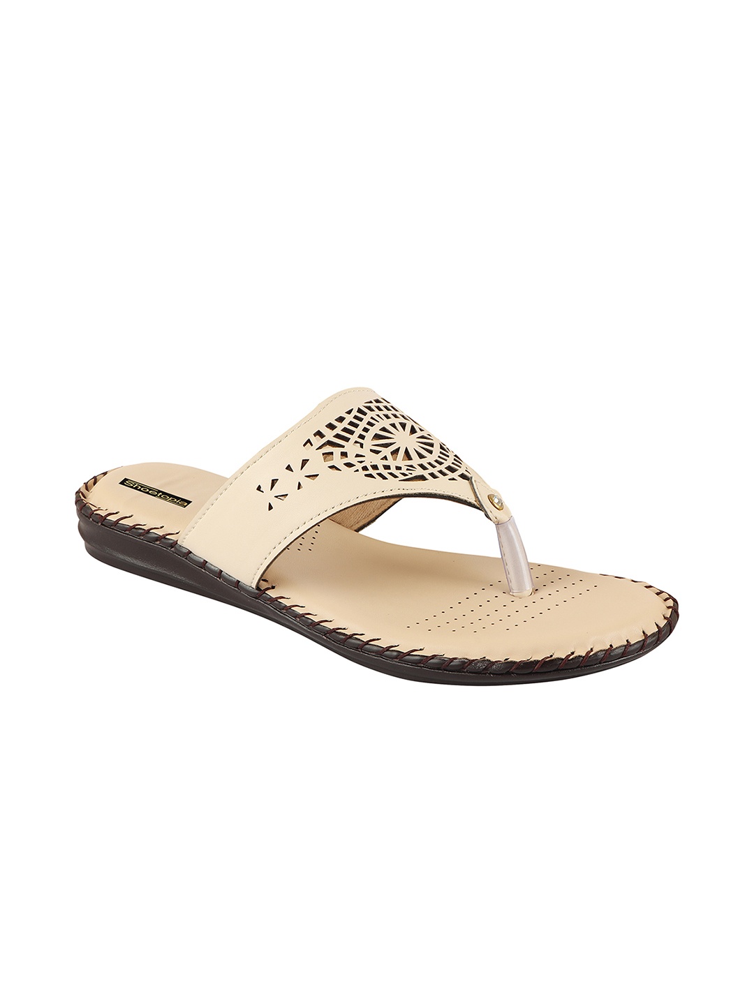 

Shoetopia Women Cream-Coloured Solid T-Strap Flats