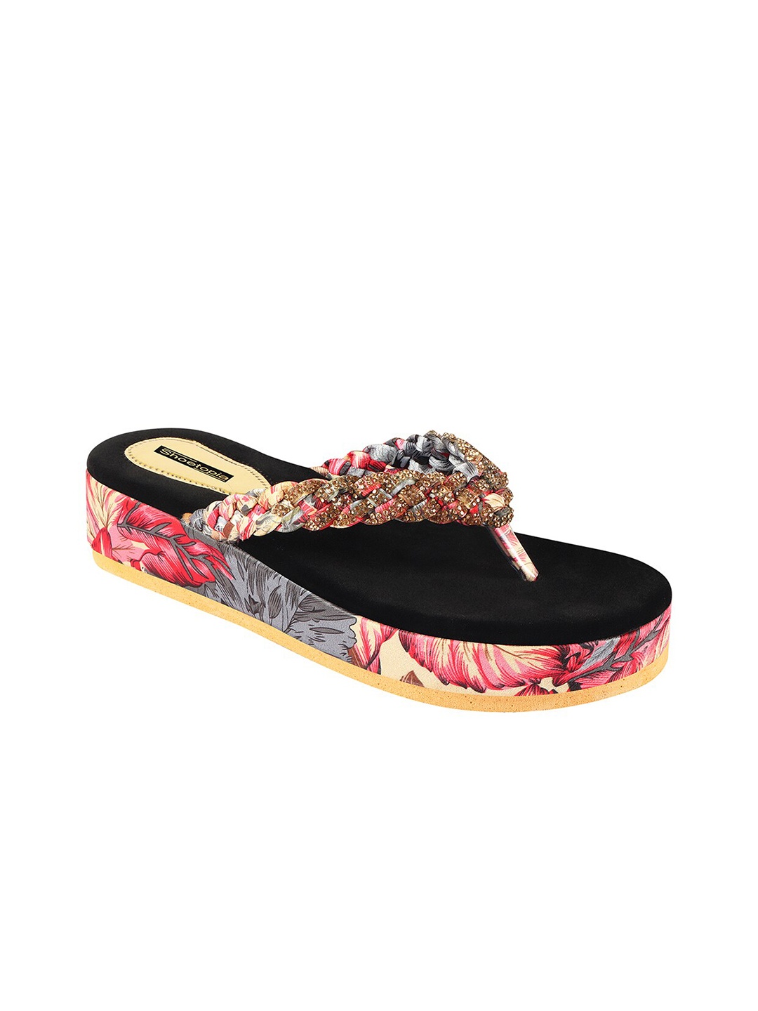

Shoetopia Women Red & Grey Printed Flatform Heels
