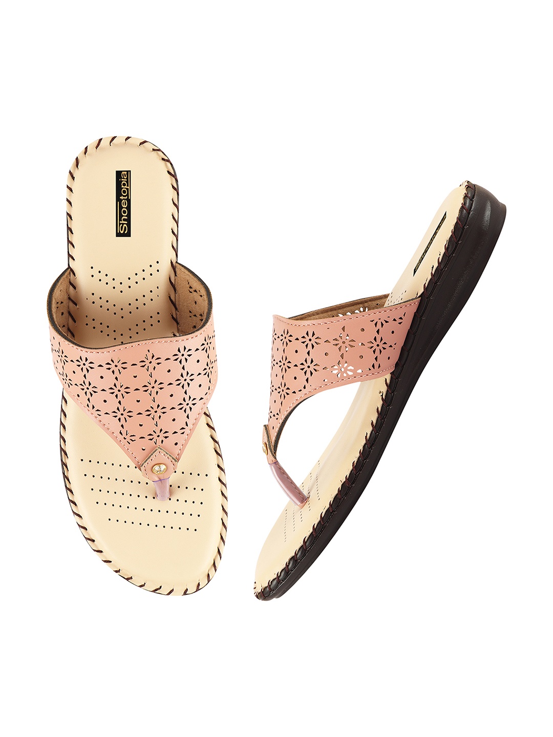 

Shoetopia Women Pink Woven Design Open Toe Flats