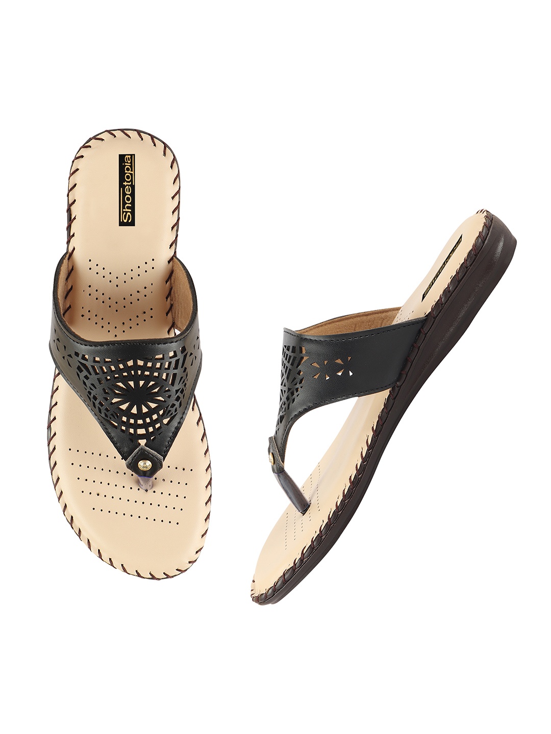 

Shoetopia Women Black Solid T-Strap Flats