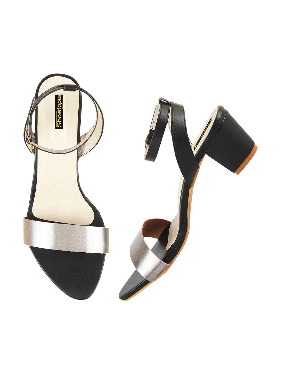 

Shoetopia Women Silver-Toned & Black Solid Block Heels