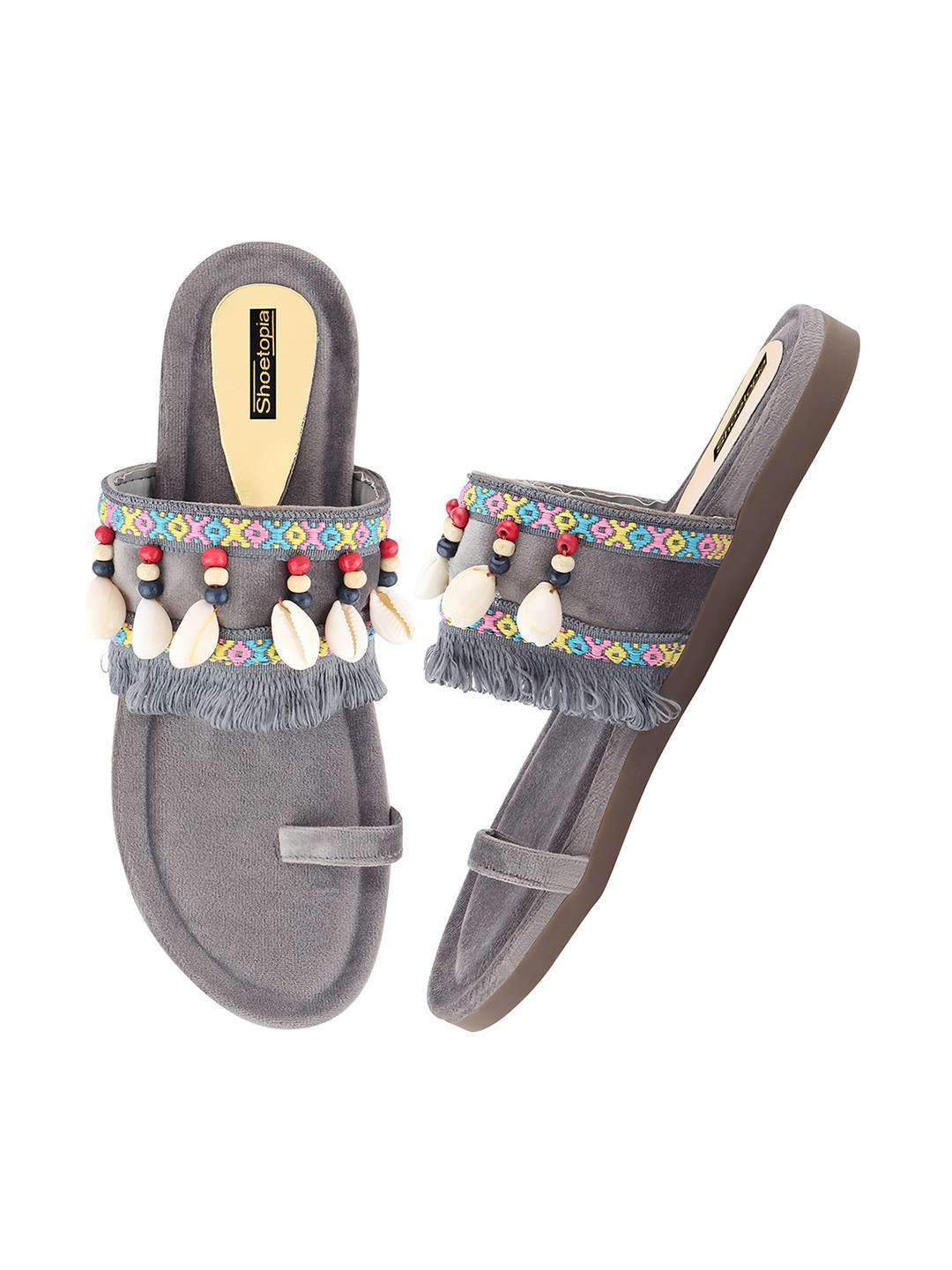 

Shoetopia Women Grey Embellished One Toe Flats