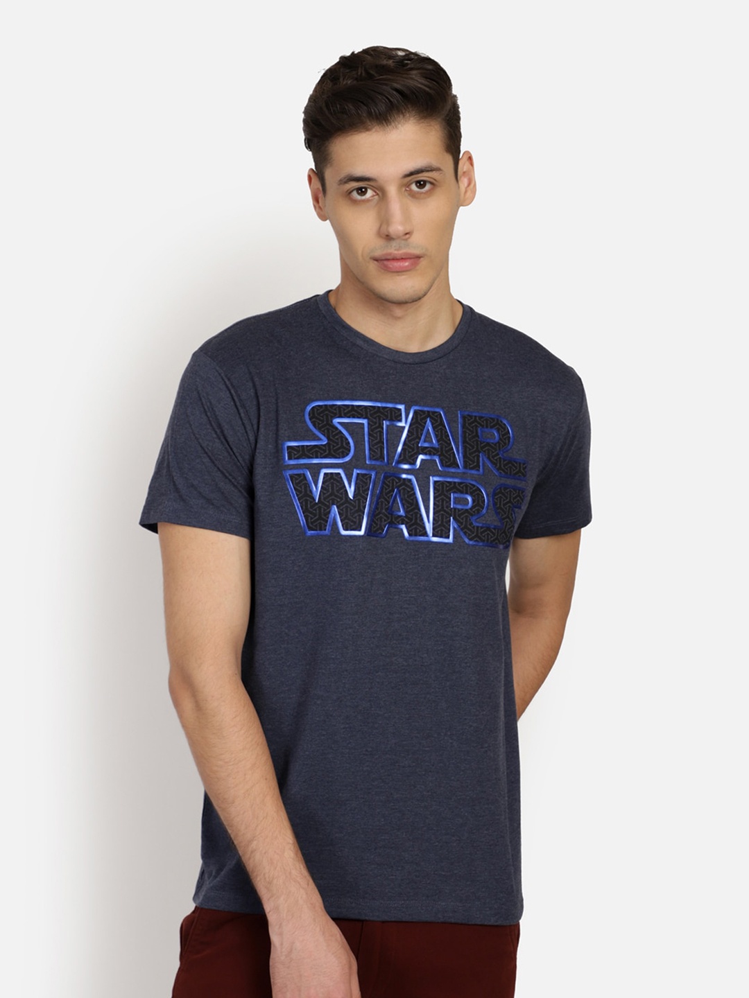 

Free Authority Men Navy Blue Star Wars Printed Round Neck T-shirt