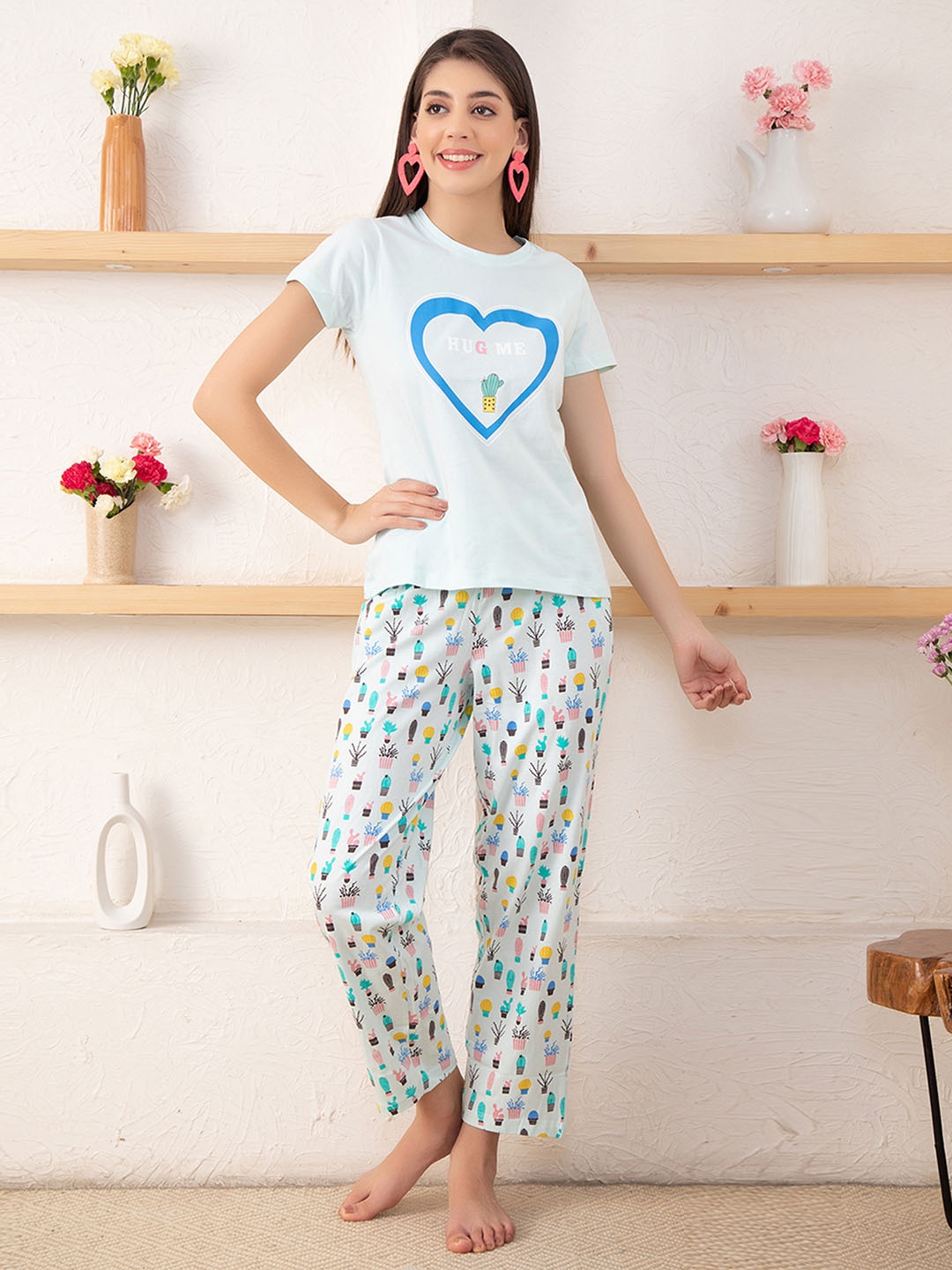 

Clovia Women Blue Printed Night suit