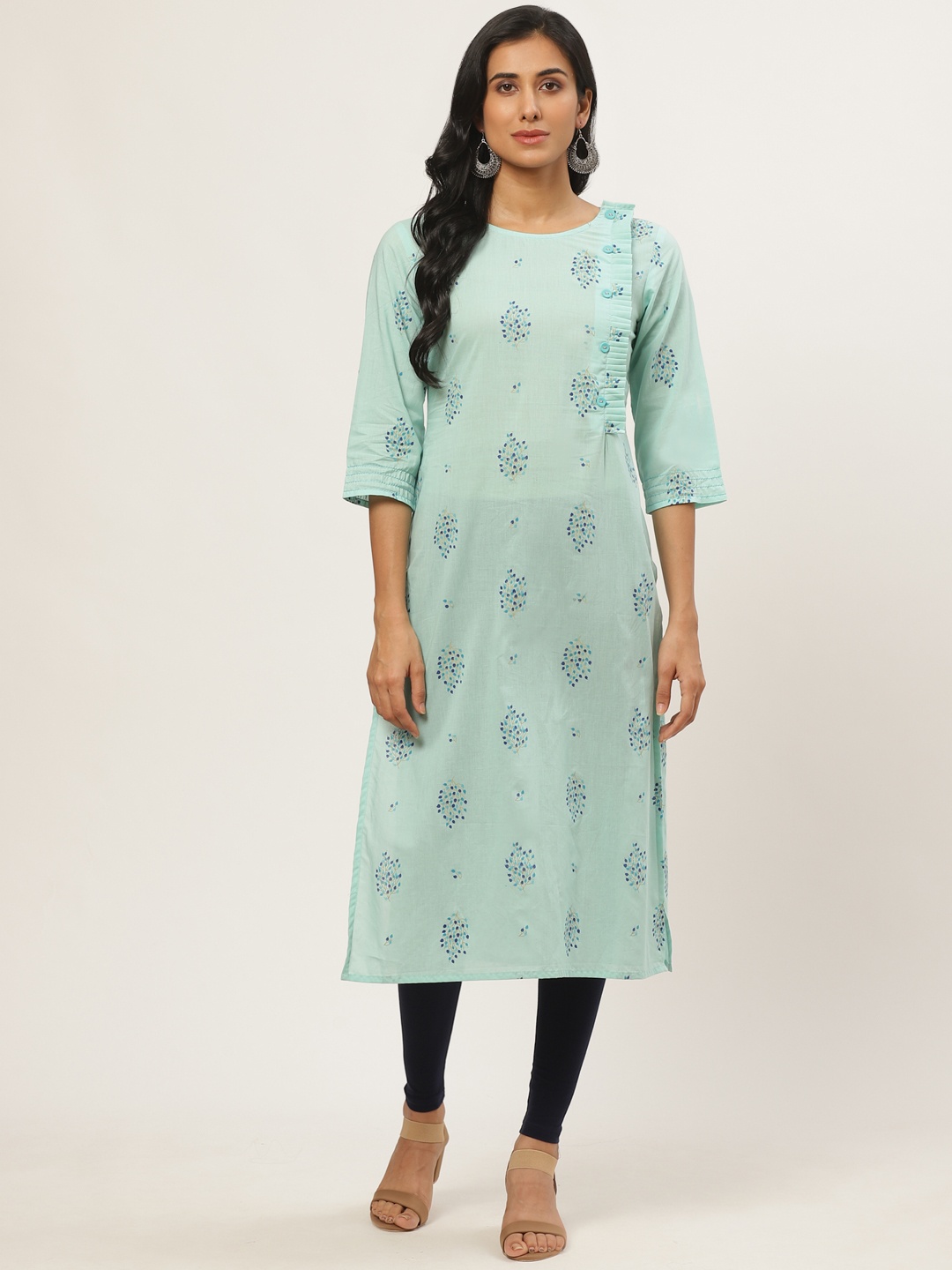 

Nayo Women Blue Printed Straight Kurta