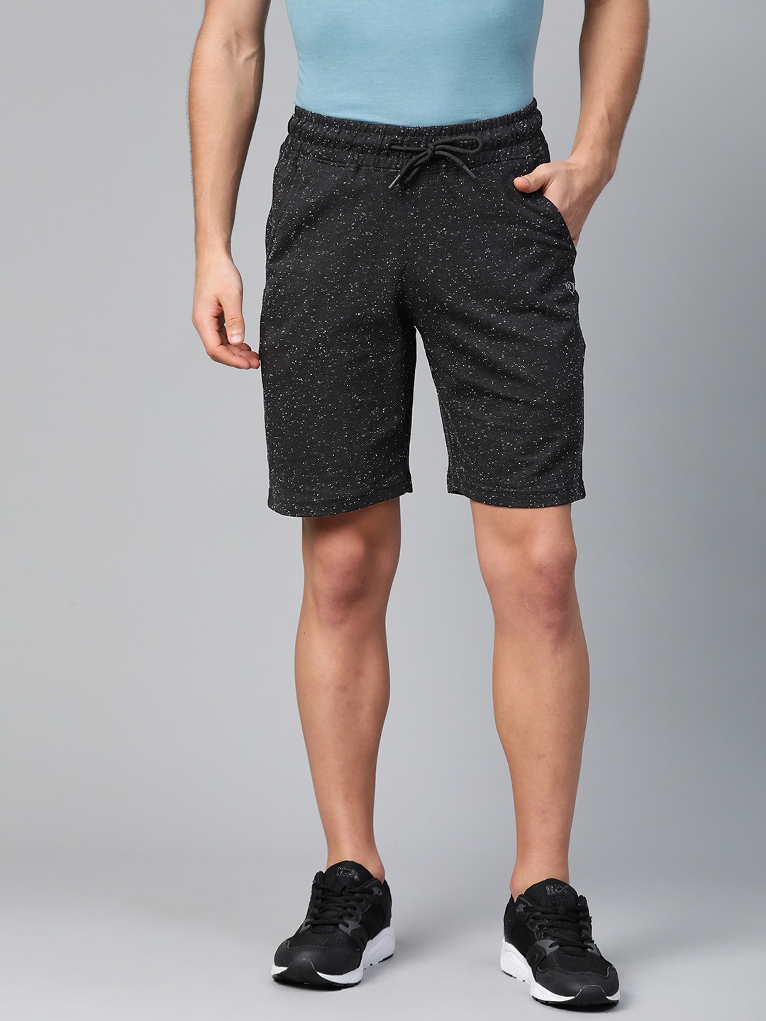 ManQ CASUAL Men Black Speckled Slim Fit Training Shorts