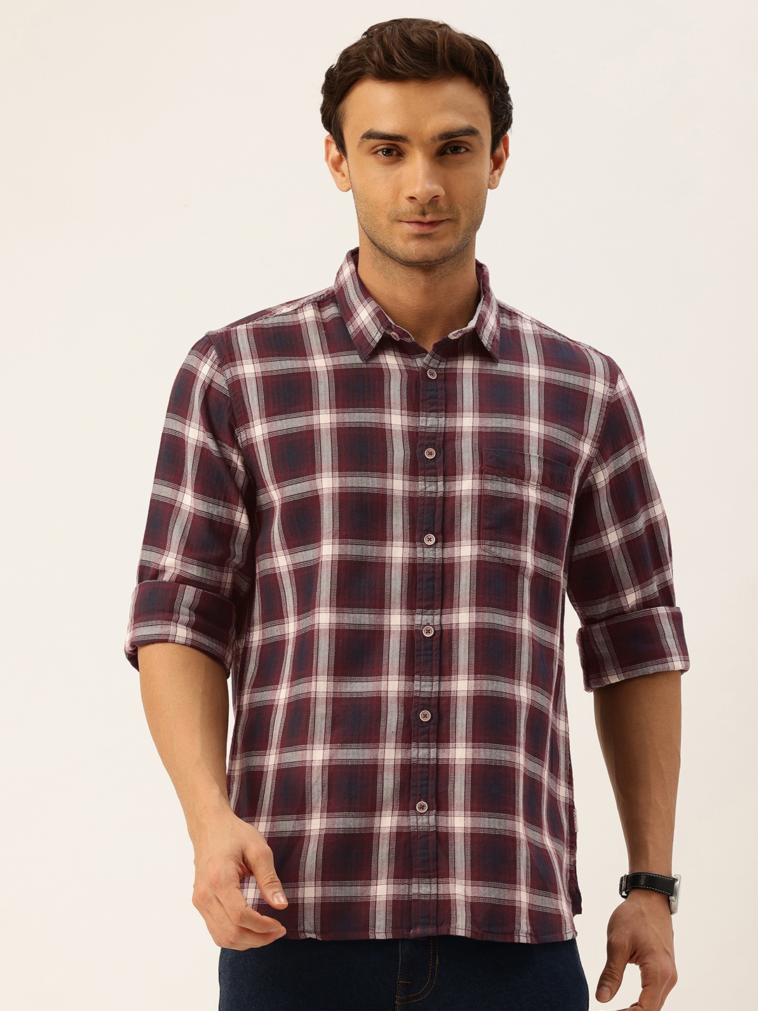 

Lee Cooper Pure Cotton Checked Casual Shirt, Maroon