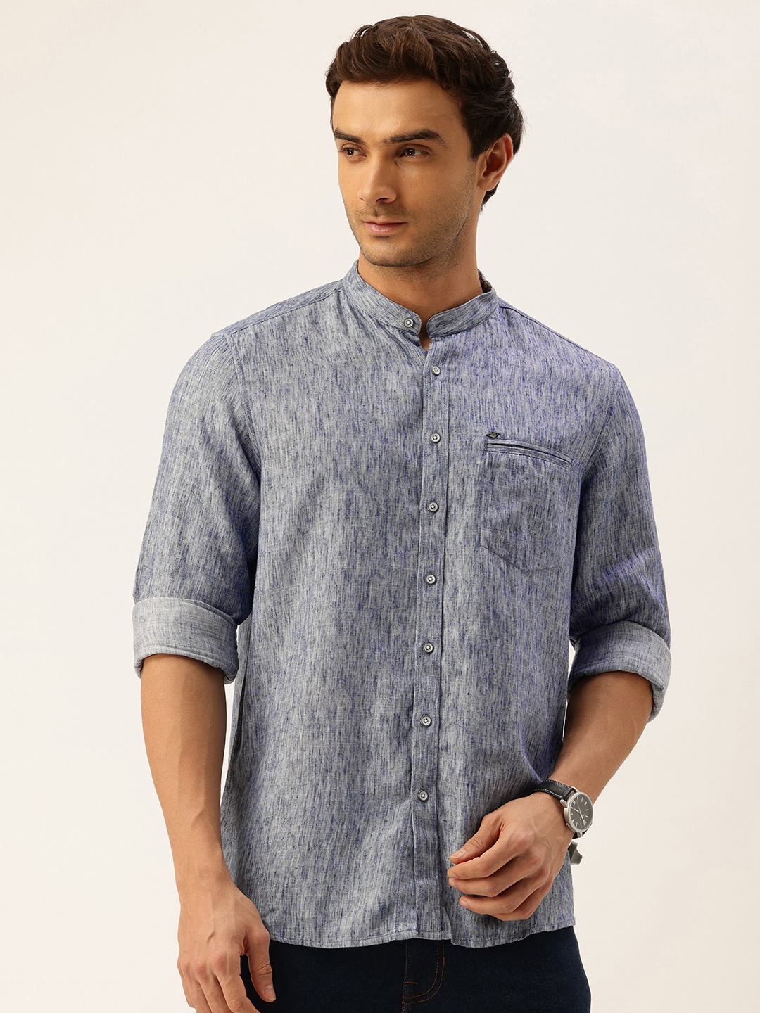 

Lee Cooper Pure Cotton Band Collar Casual Shirt, Blue