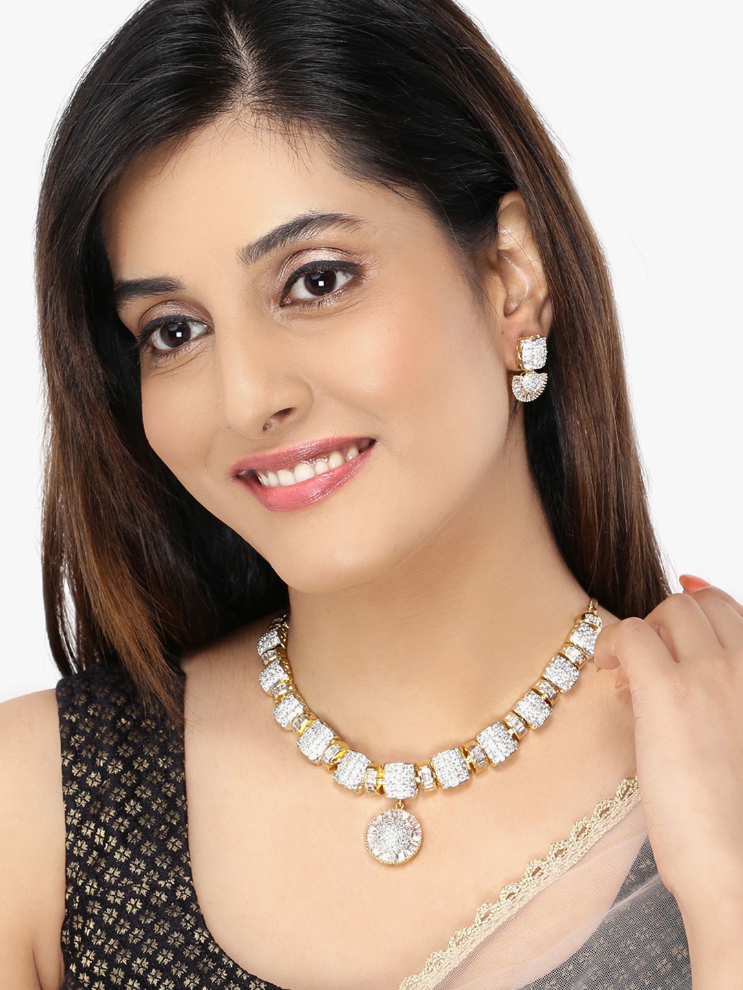 

Yellow Chimes Gold-Plated & White AD Studded Handcrafted Jewellery Set