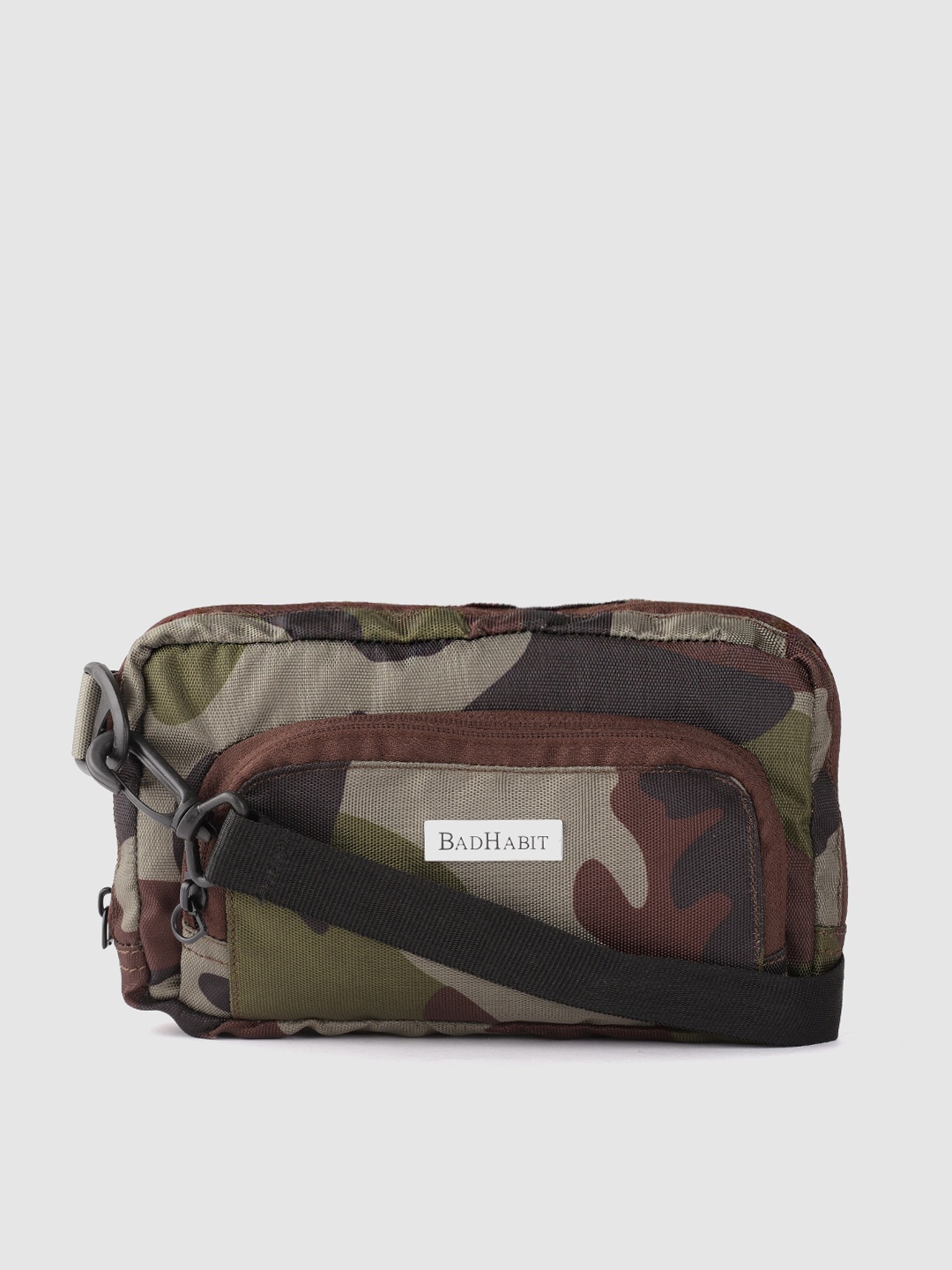 

BAD HABIT Unisex Olive Green & Brown Camouflage Print Messenger Bag