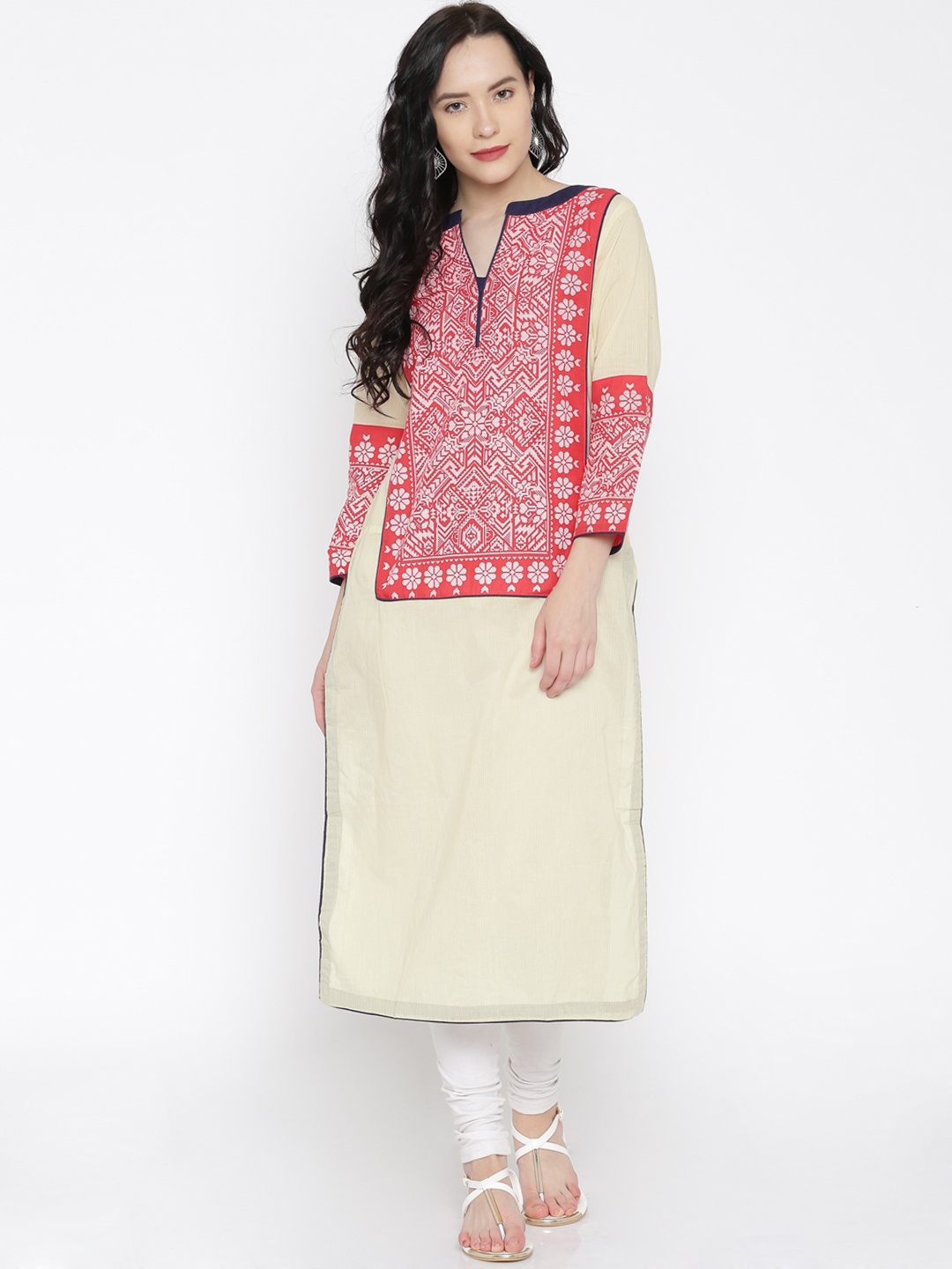 

Vishudh Cream-Coloured & Red Printed Kurta