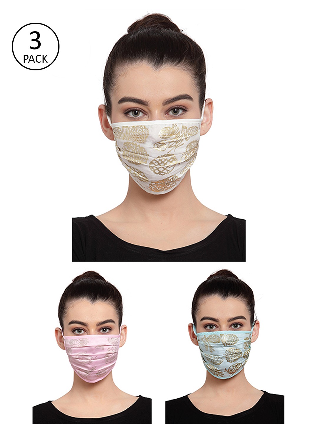 

Masaba Women Pack of 3 Foil Print Resuable Cloth Masks, Pink