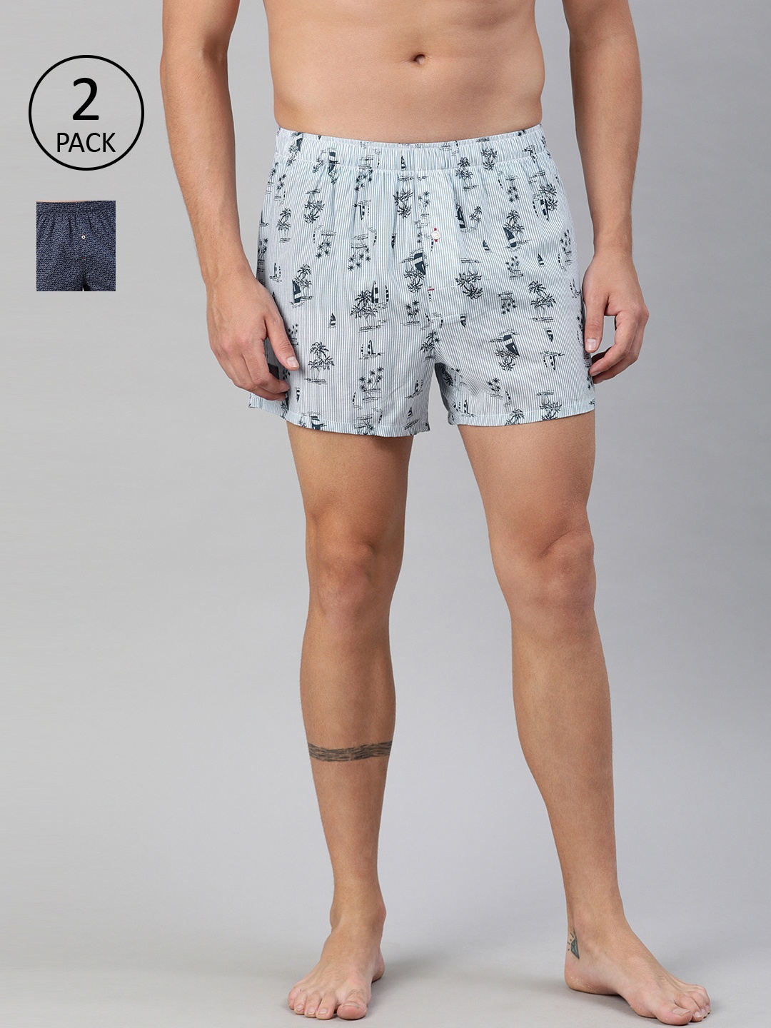 

THE BEAR HOUSE Men Pack of 2 Blue Printed Woven Boxers TBH-SAWA