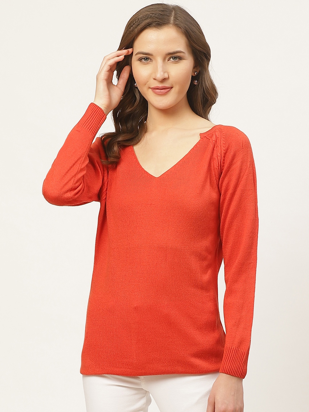 

Style Quotient Women Rust Orange Solid Pullover Sweater