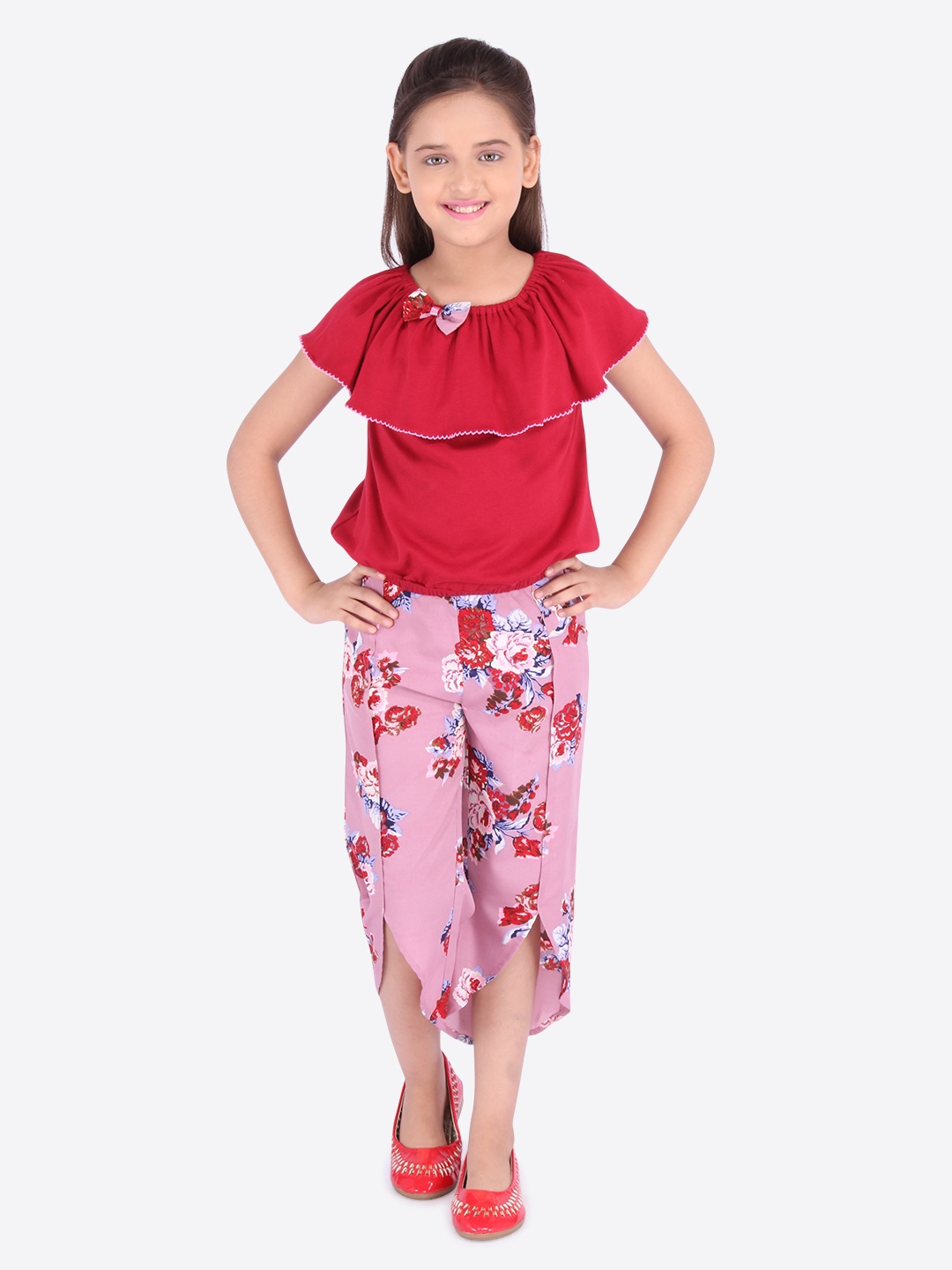 

CUTECUMBER Girls Red Solid Top with Palazzos