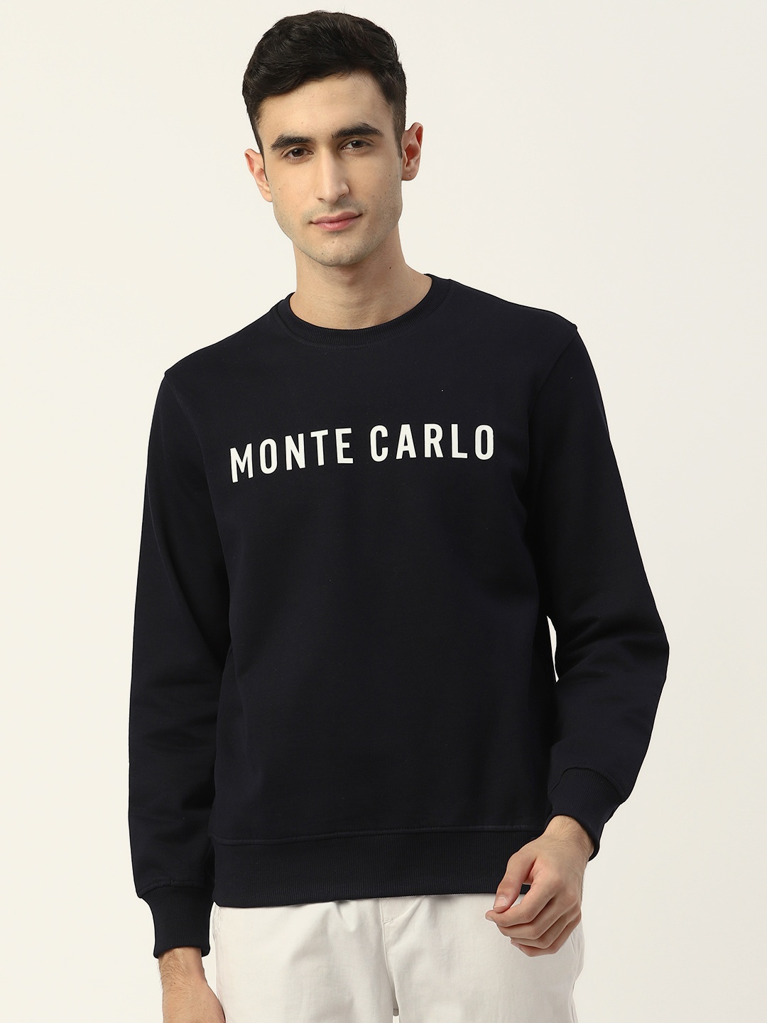 

Monte Carlo Men Navy Blue & White Brand Logo Print Sweatshirt