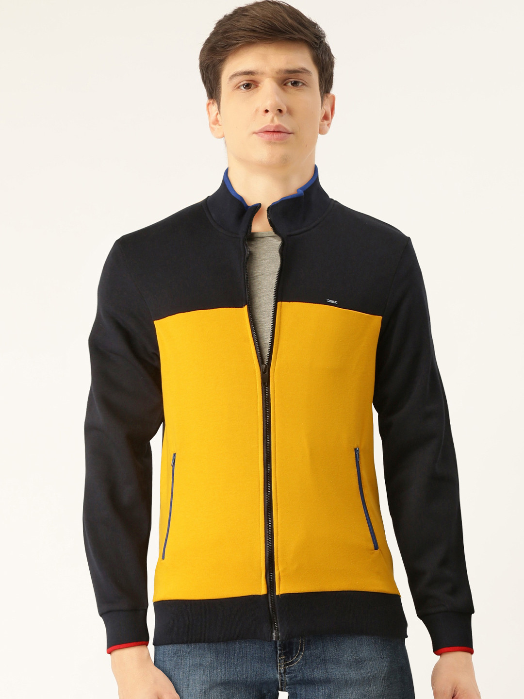 

Monte Carlo Men Yellow & Navy Blue Colourblocked Sweatshirt