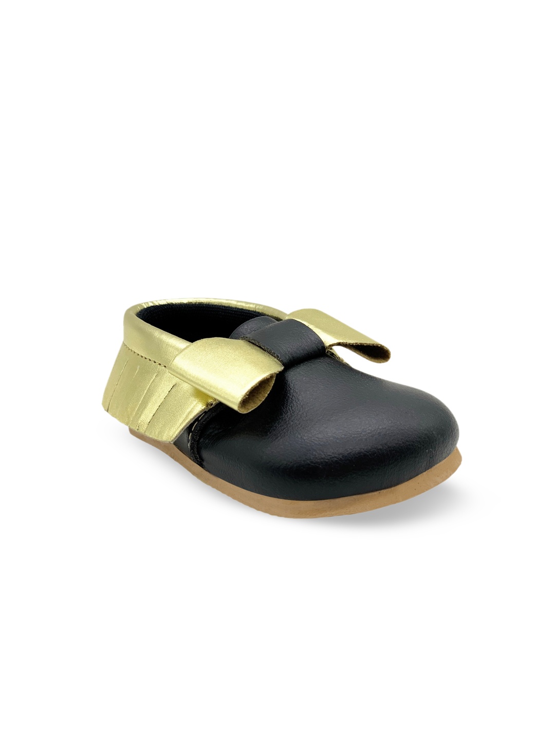 

KazarMax Infant Girls Black & Gold-Toned Colourblocked Tootsies Bow Booties