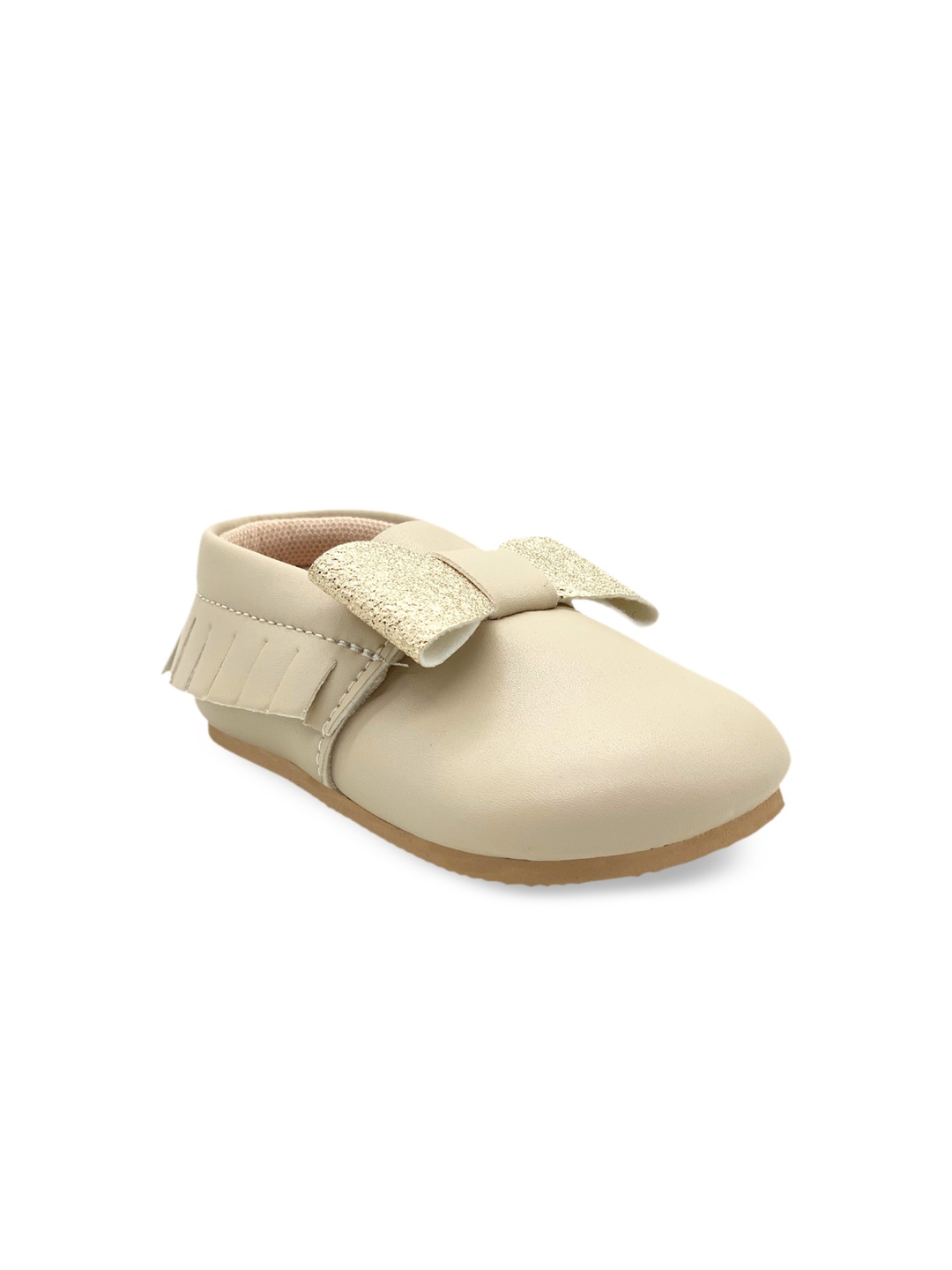 

KazarMax Infant Unisex Beige & Gold-Toned Tootsies Bow Booties
