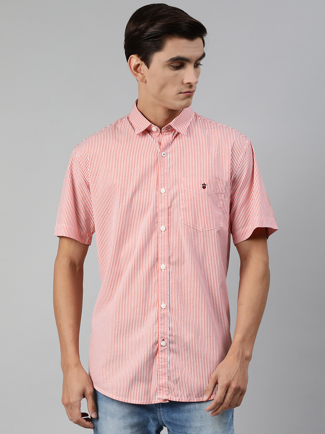 

Louis Philippe Sport Men Orange & White Slim Fit Striped Casual Shirt