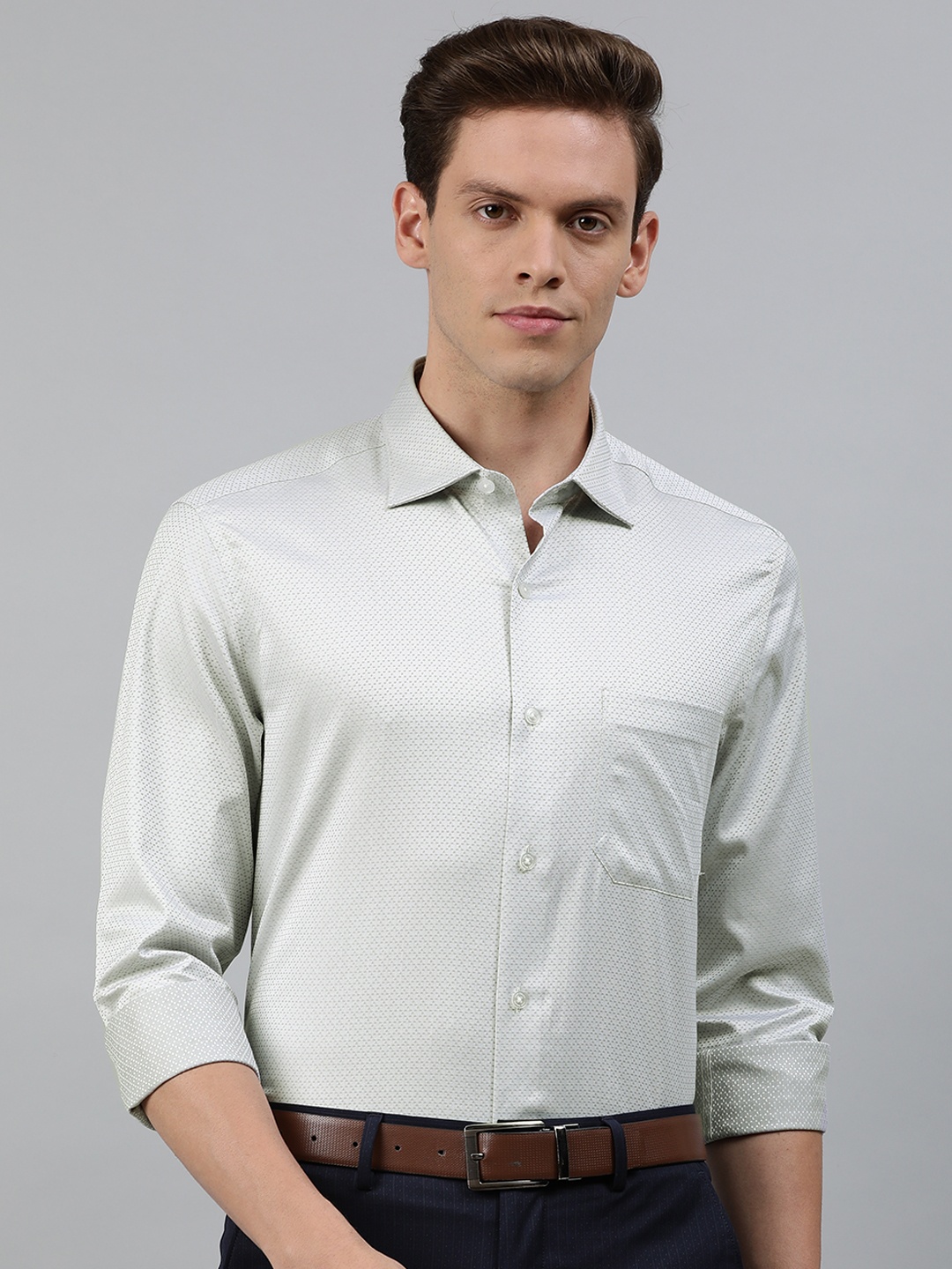 

Louis Philippe Men Grey Regular Fit Printed Formal Shirt