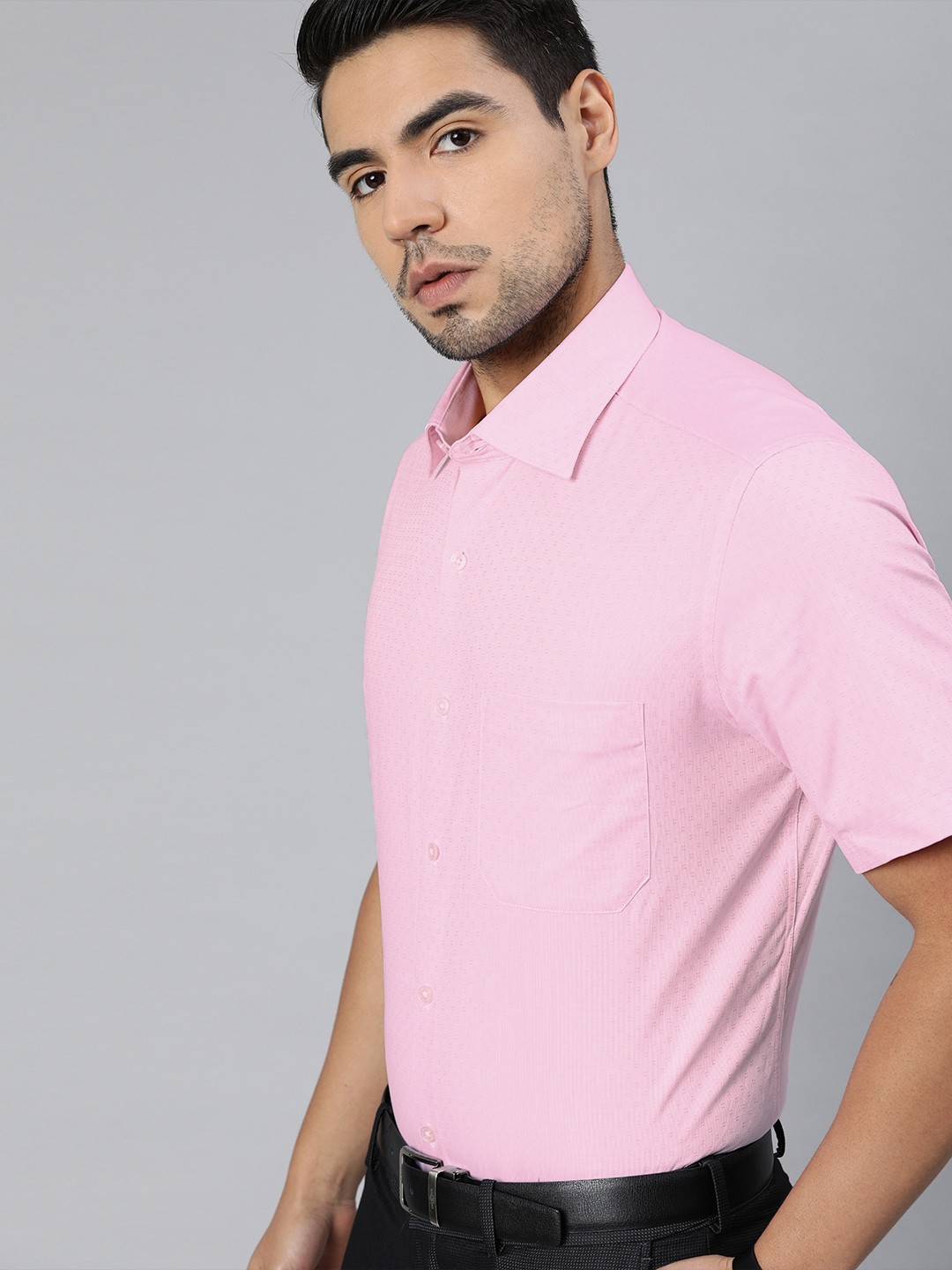 

Louis Philippe Men Pink Classic Fit Self Design Formal Shirt