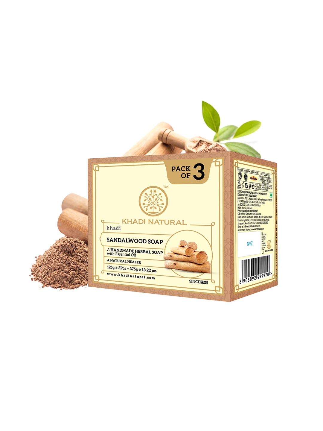 

Khadi Natural Set of 3 Ayurvedic Sandalwood Soaps, Beige