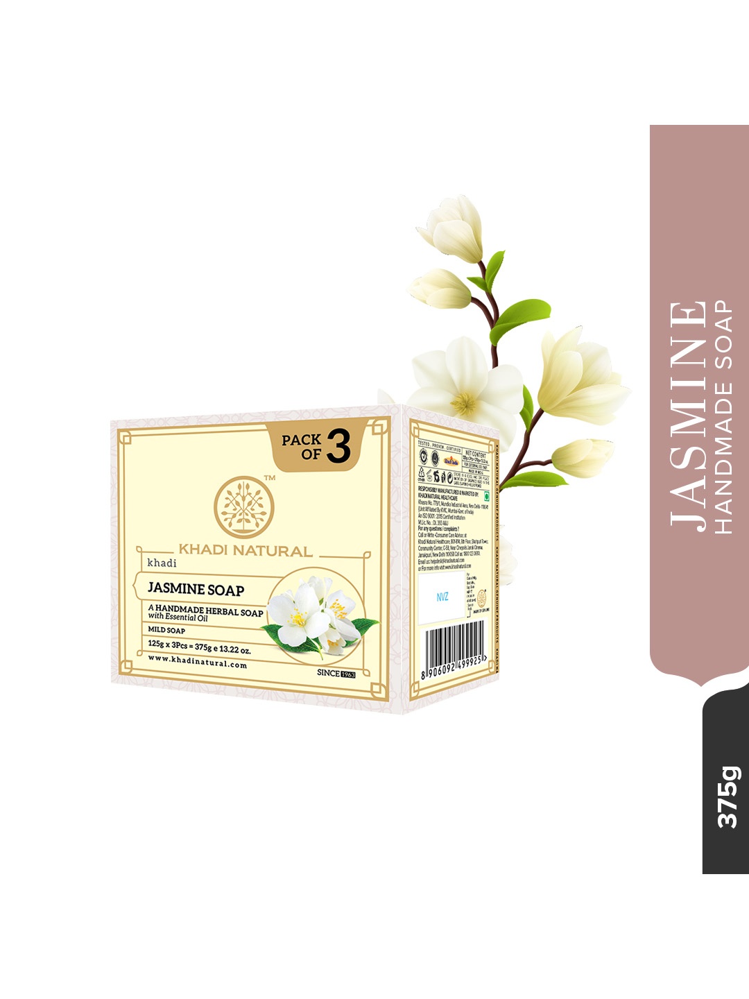 

Khadi Natural Set of 3 Ayurvedic Handmade Jasmine Soap, White