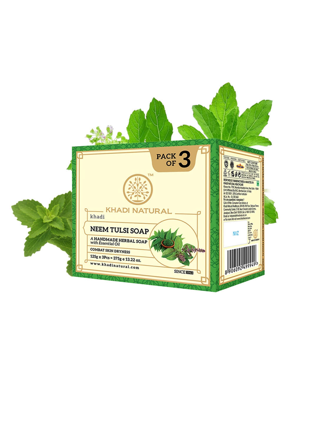 

Khadi Natural Set of 3 Handmade Neem-Tulsi Soap, Green