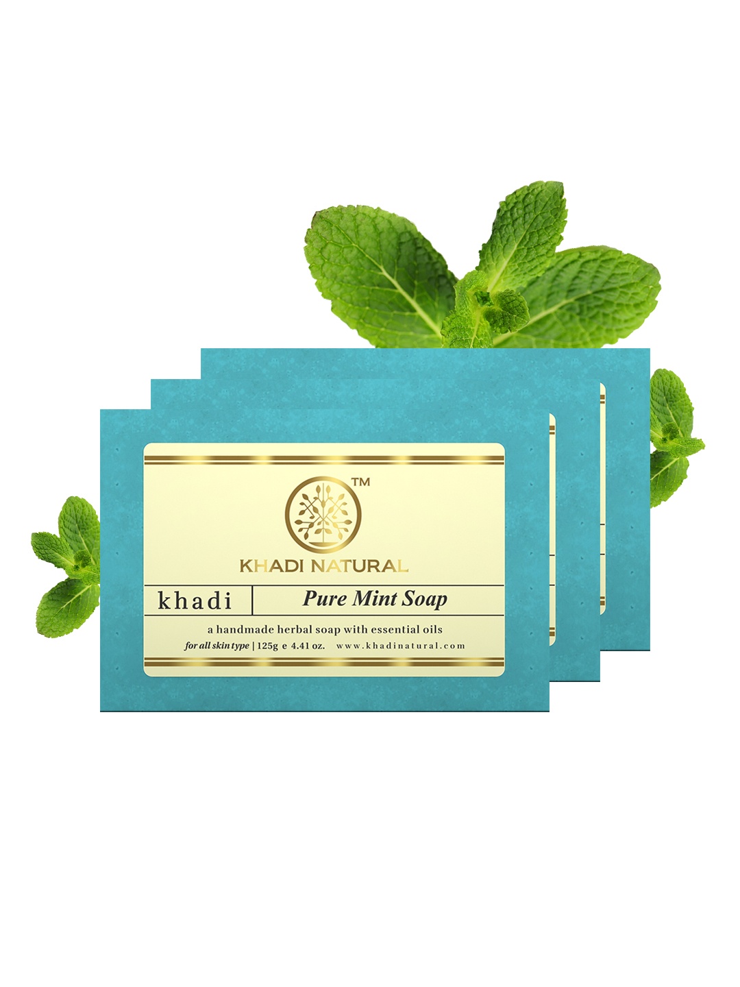 

Khadi Natural Set of 3 Handmade Pure Mint Soap, Blue