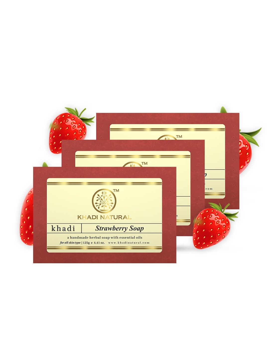 

Khadi Natural Set of 3 Ayurvedic Strawberry Soaps, Red