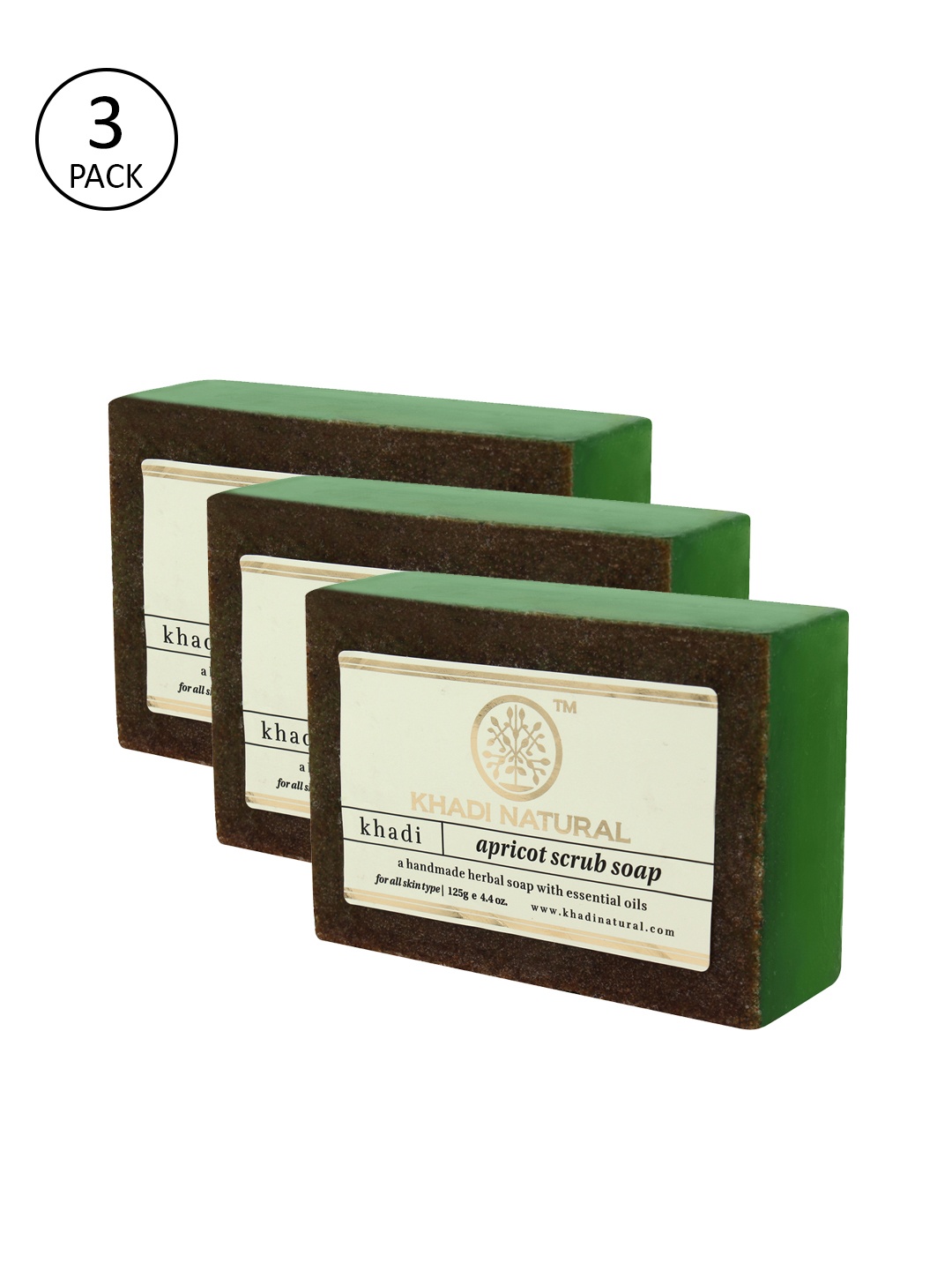 

Khadi Natural Set of 3 Handmade Apricot Scrub Soap, Green