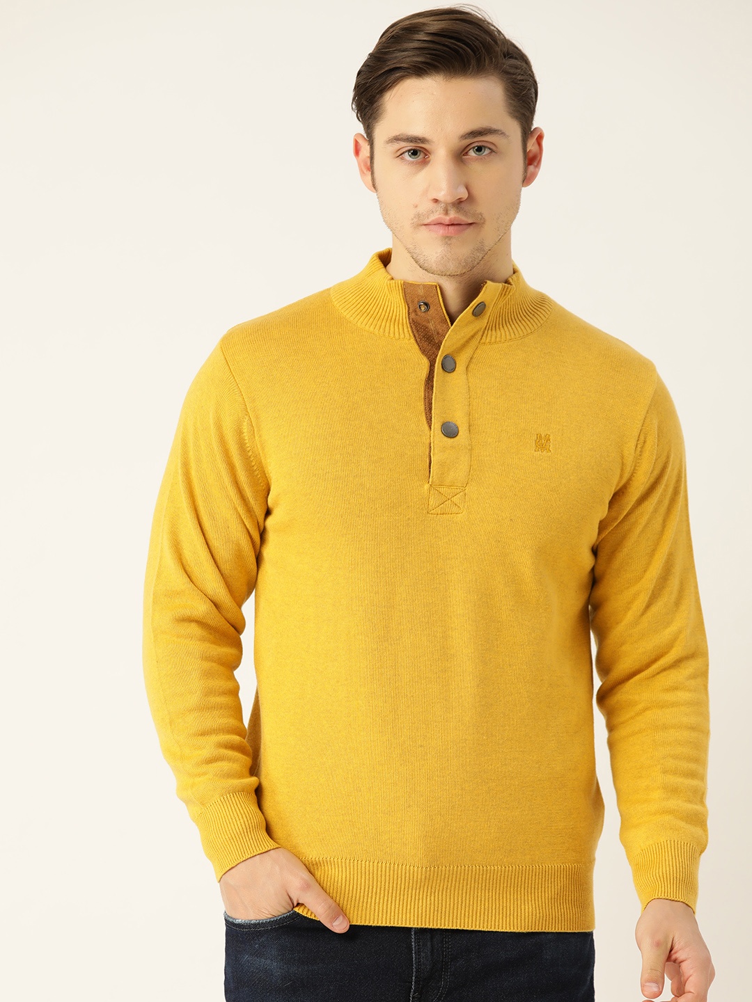 

Monte Carlo Men Mustard Yellow Solid Pullover Sweater