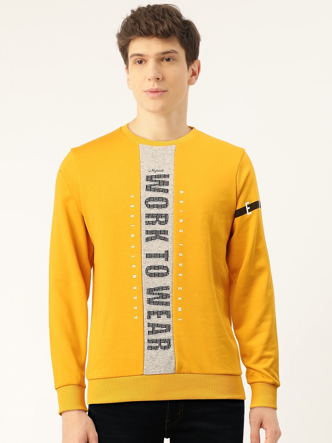 

Monte Carlo Men Mustard Yellow & Grey Melange Printed Sweatshirt