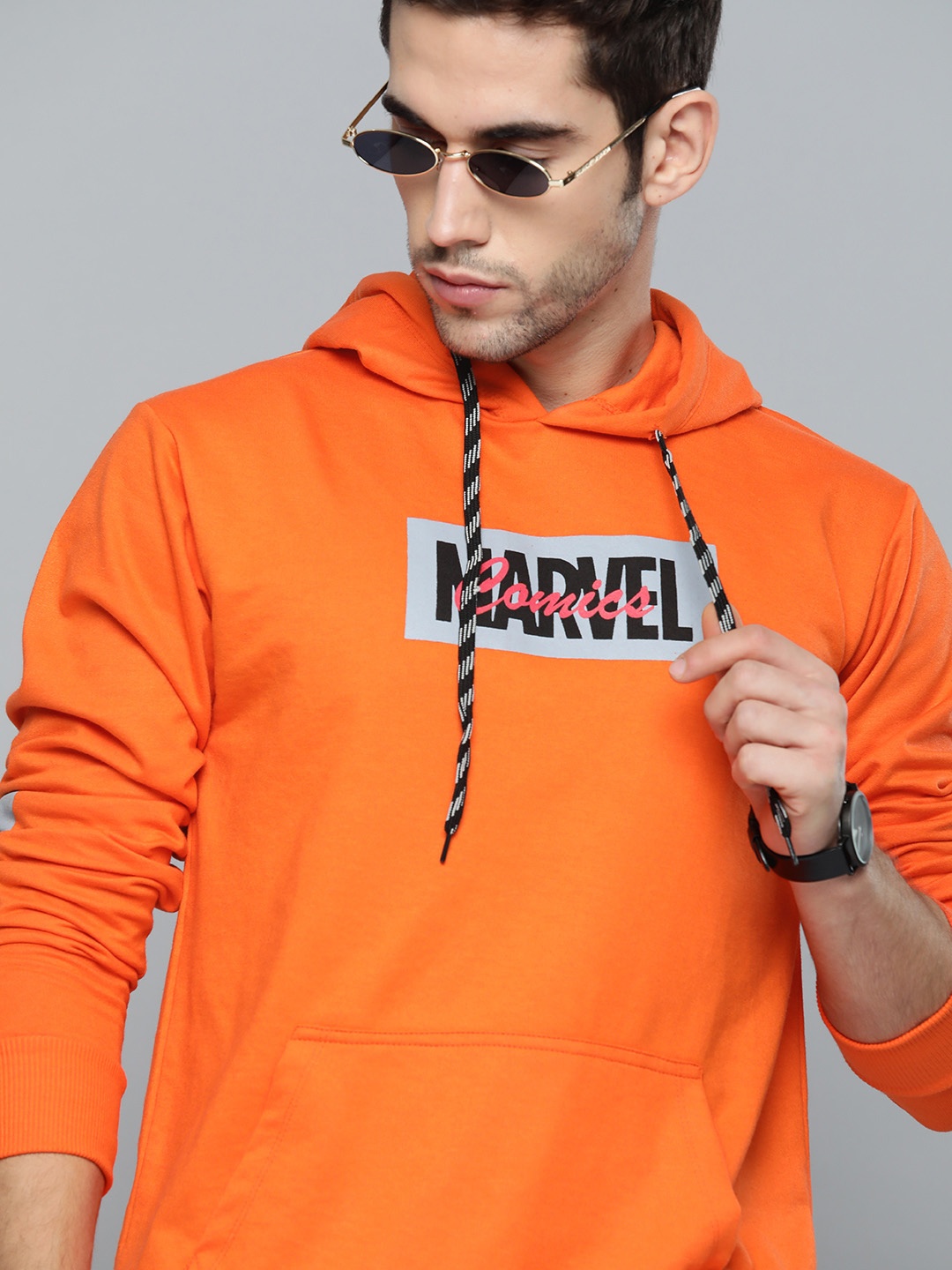 

Kook N Keech Marvel Men Orange Solid Hooded Sweatshirt