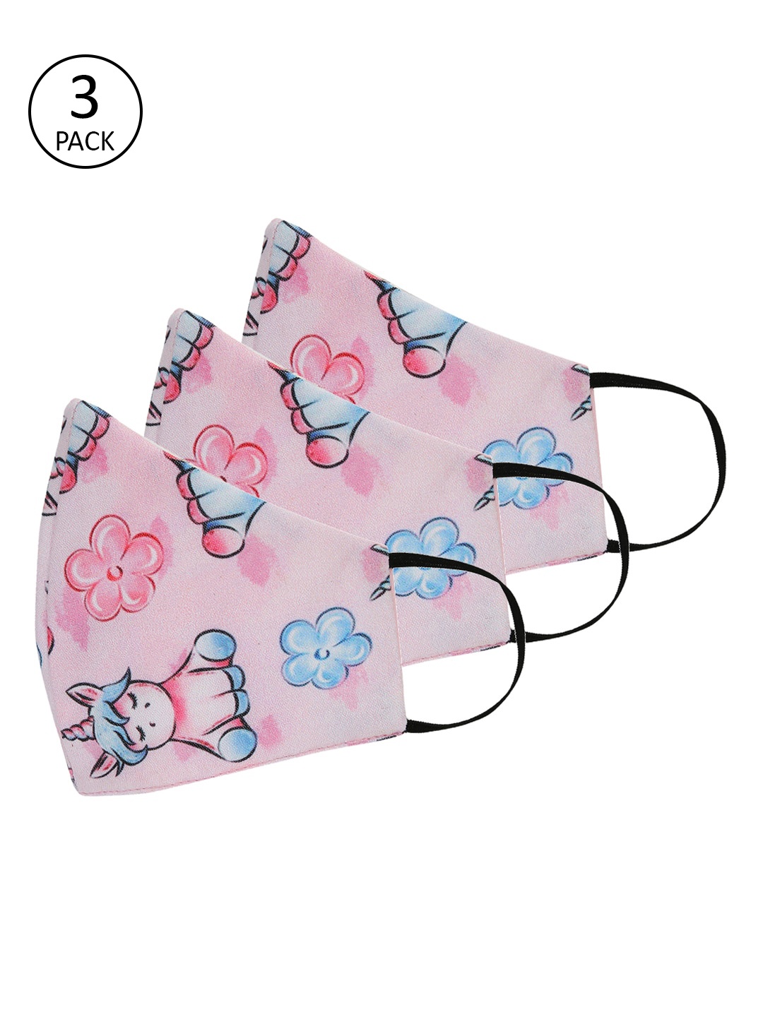 

Tossido Kids 3 Pcs 3-Ply Cartoon Printed Premium Cotton Outdoor Reusable Masks, Pink