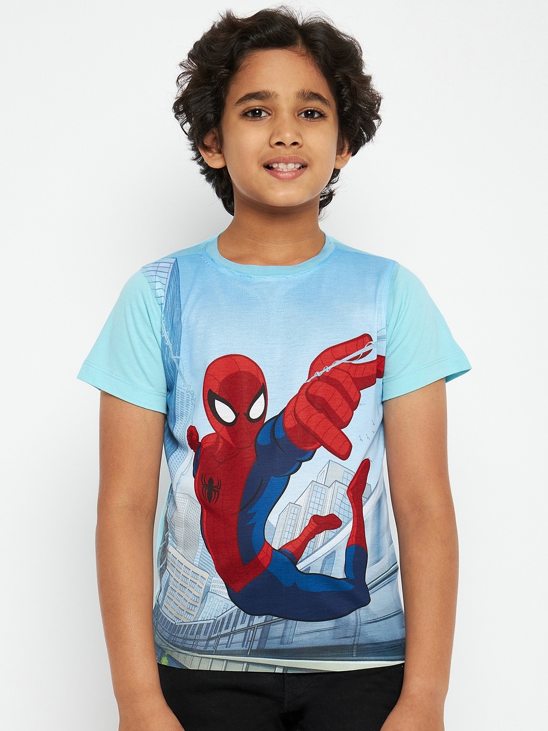 

YK Marvel Boys Blue Avengers Spiderman Print Round Neck T-shirt