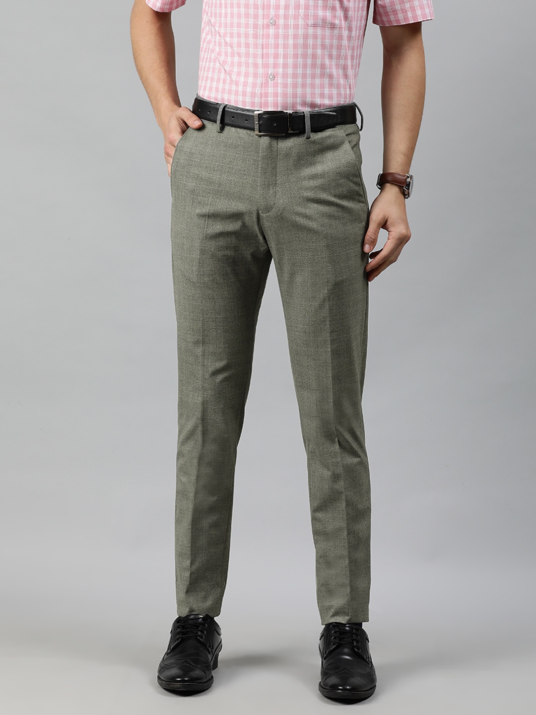 

Louis Philippe Men Grey Super Slim Fit Checked Formal Trousers