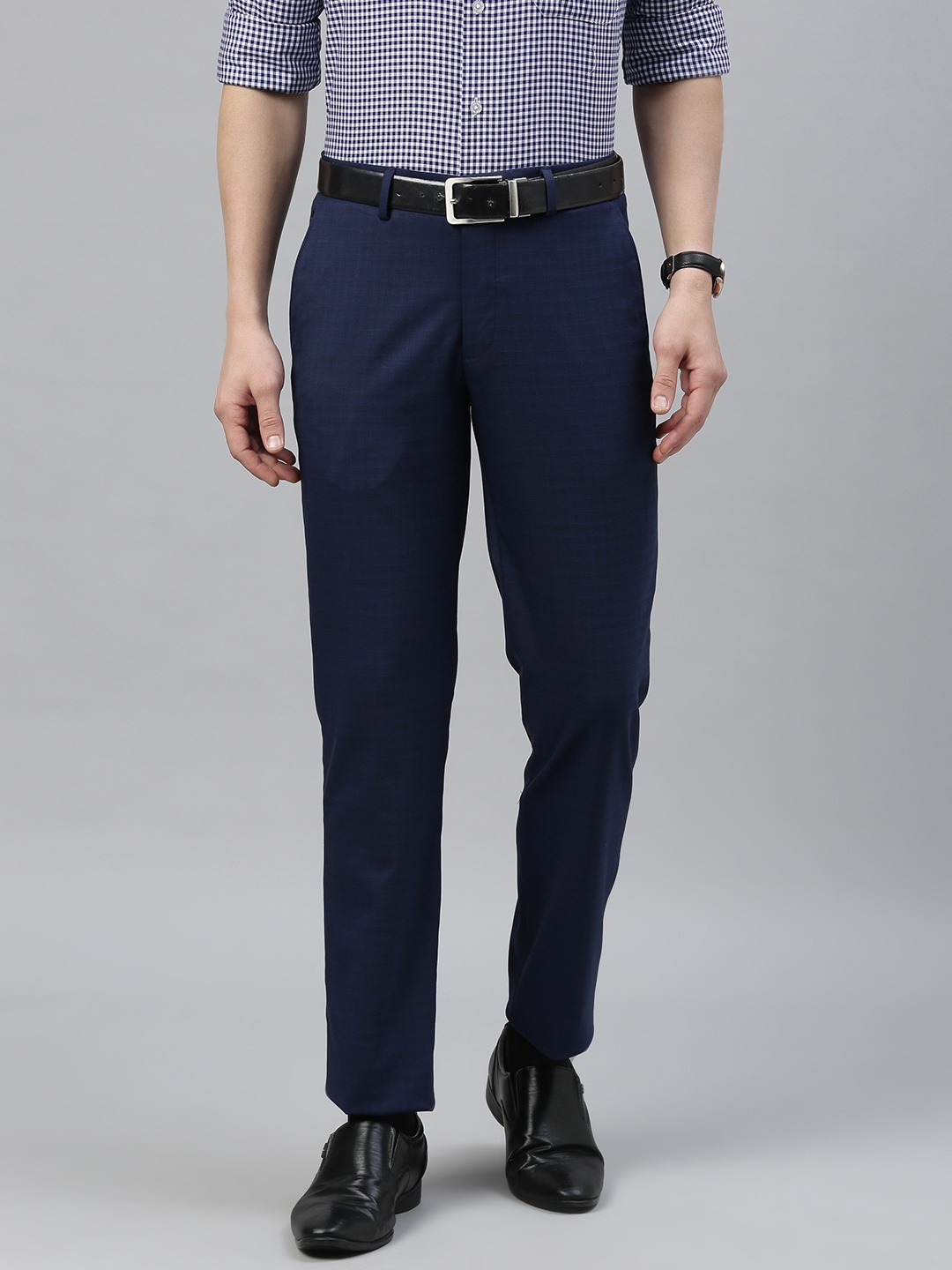 

Louis Philippe Men Navy Blue Slim Fit Solid Formal Trousers