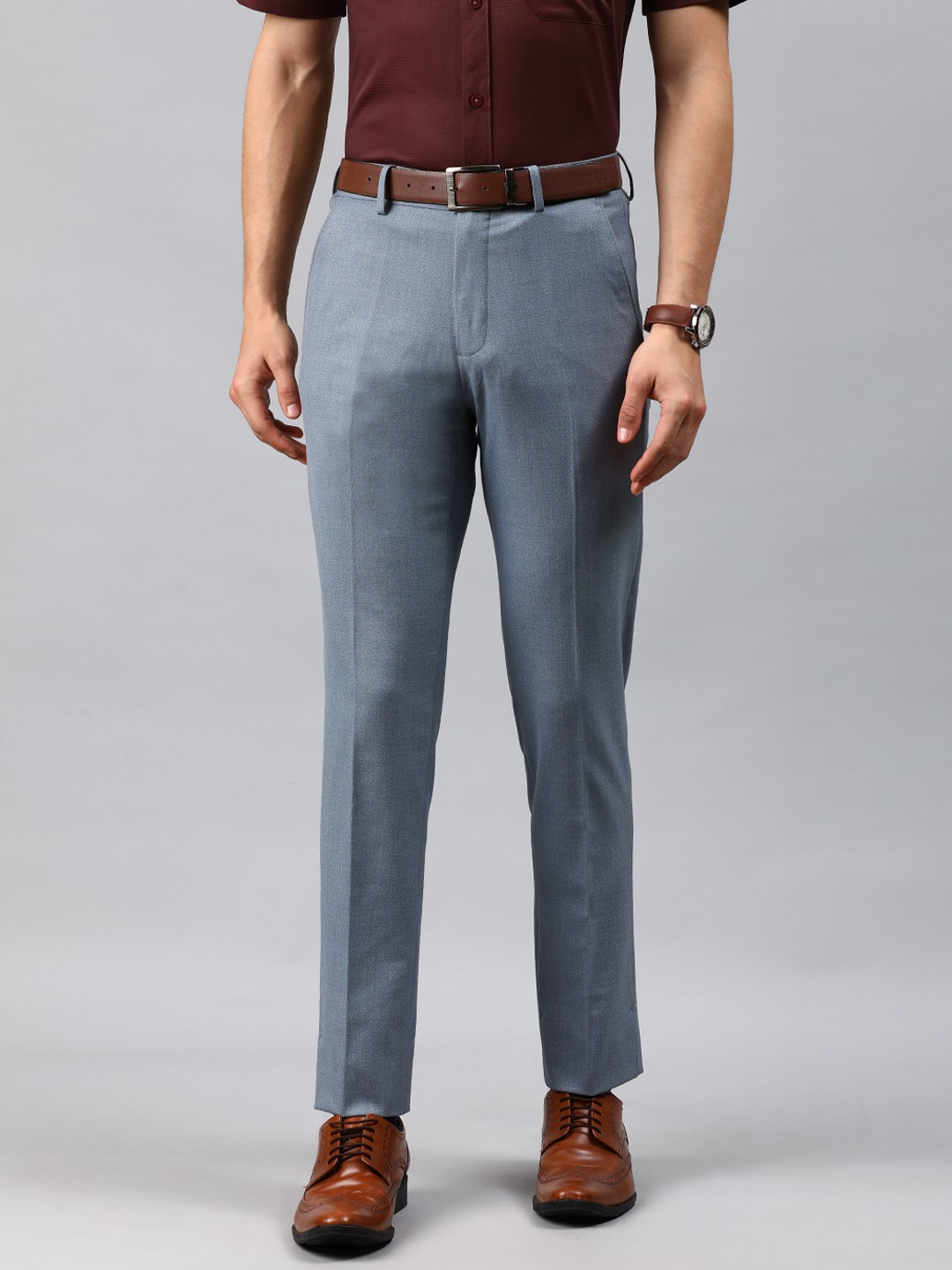 

Louis Philippe Men Blue Super Slim Fit Solid Formal Trousers