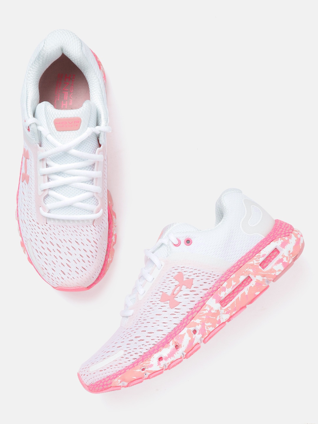 

UNDER ARMOUR Women White & Pink HOVR Infinite 2 UC Woven Design Running Shoes
