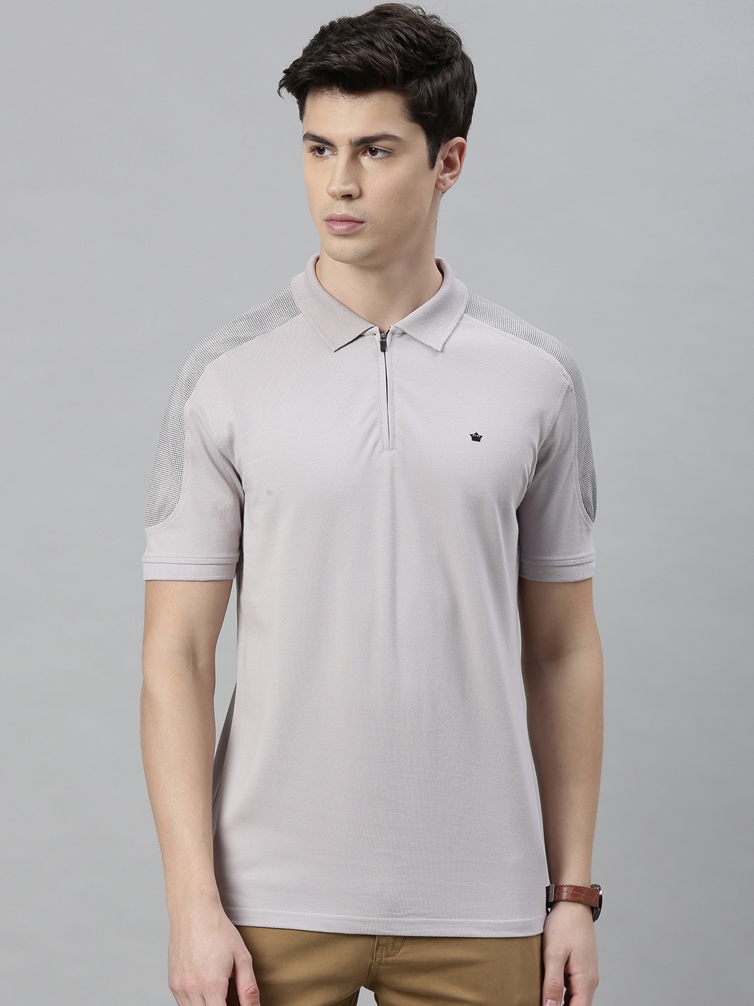 

Louis Philippe Men Grey Solid Polo Collar T-shirt