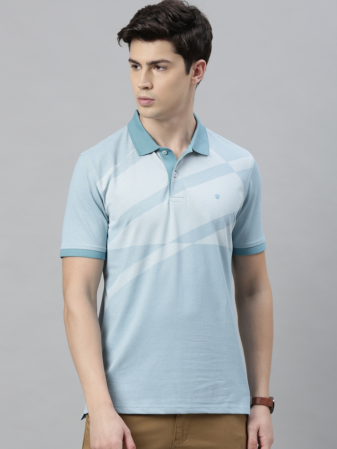 

Louis Philippe Men Blue Striped Polo Collar T-shirt