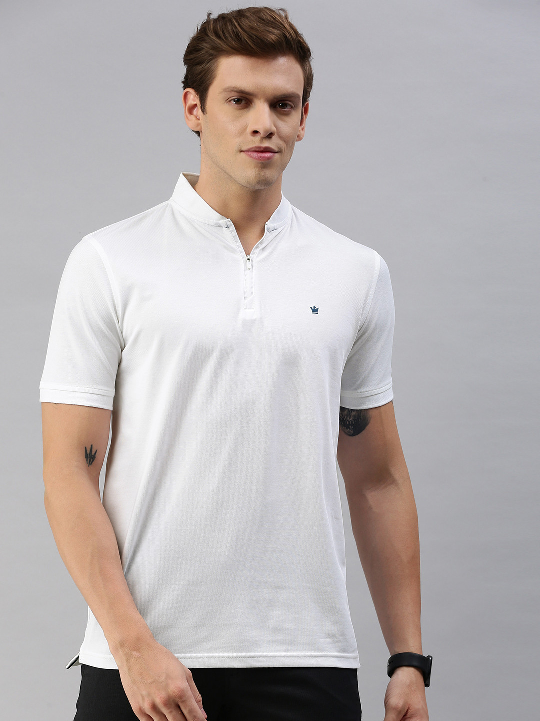 

Louis Philippe Men White Self Design Polo Collar T-shirt