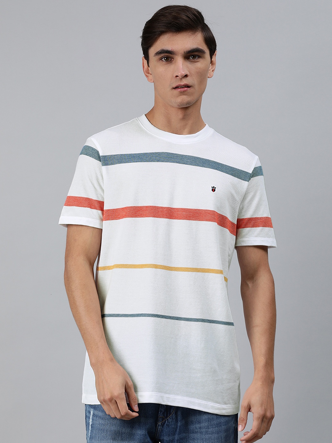 

Louis Philippe Sport Men Multicoloured Striped Round Neck T-shirt, Multi